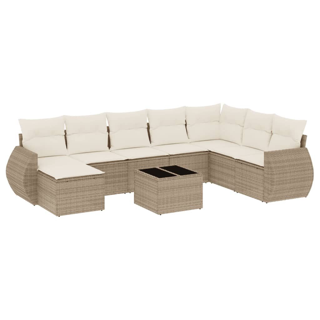 Sofaelement 9-tlg. Garten-Sofagarnitur mit Kissen Beige Poly Rattan