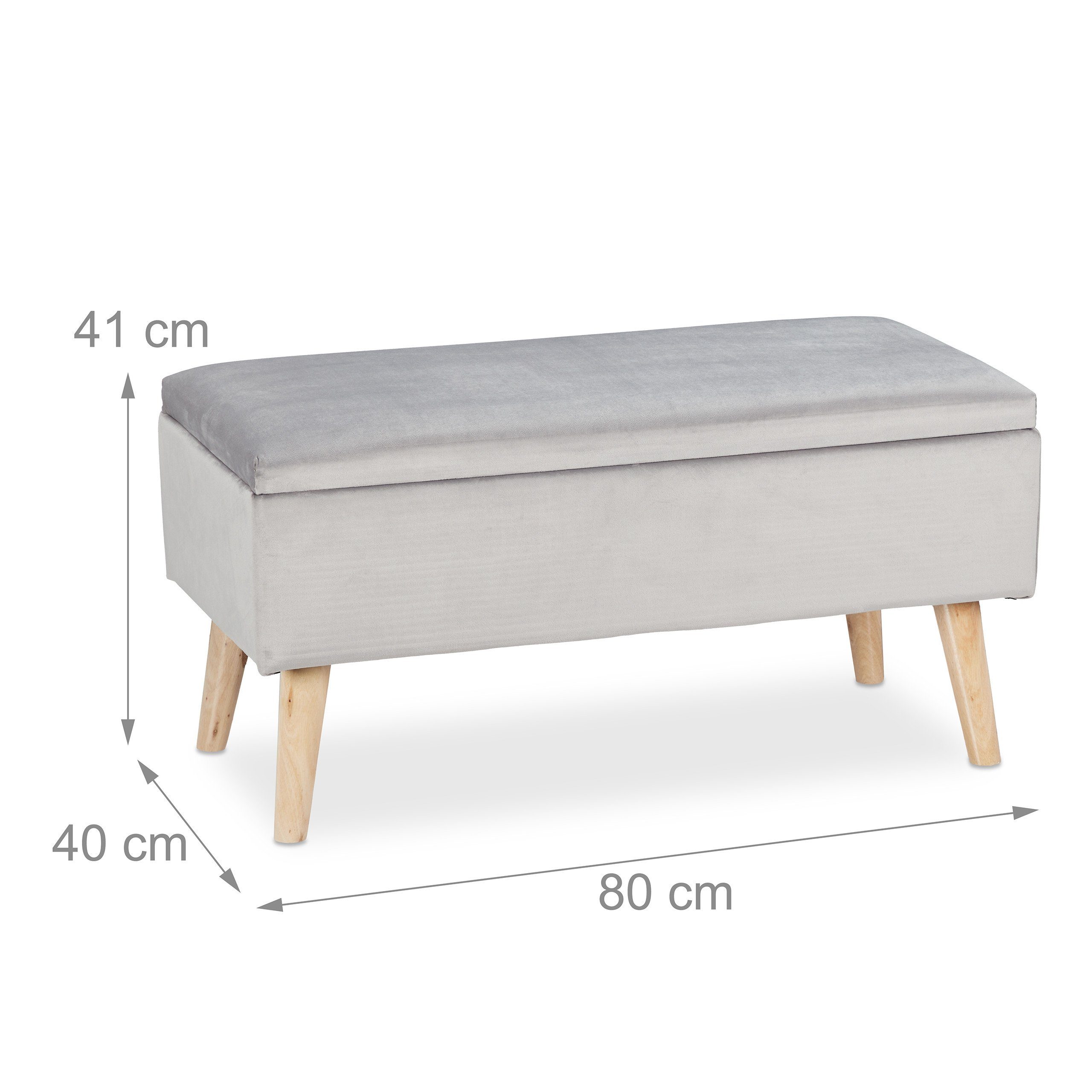 relaxdays Sitzbank Samt Sitzbank mit Stauraum (1-St), Hellgrau – Bild 4 von 5
