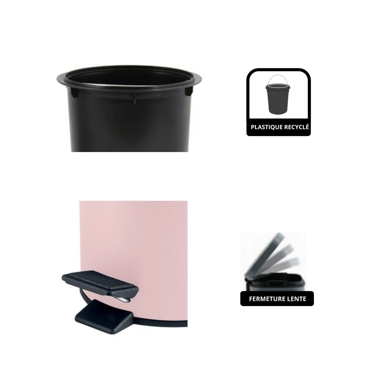 spirella Kosmetikeimer ADELAR, Treteimer mit Softclose-Absenkautomatik, herausnehmbarem Inneneimer, Anti-Fingerprint-Beschichtung, matt Finish, 3L, rosa