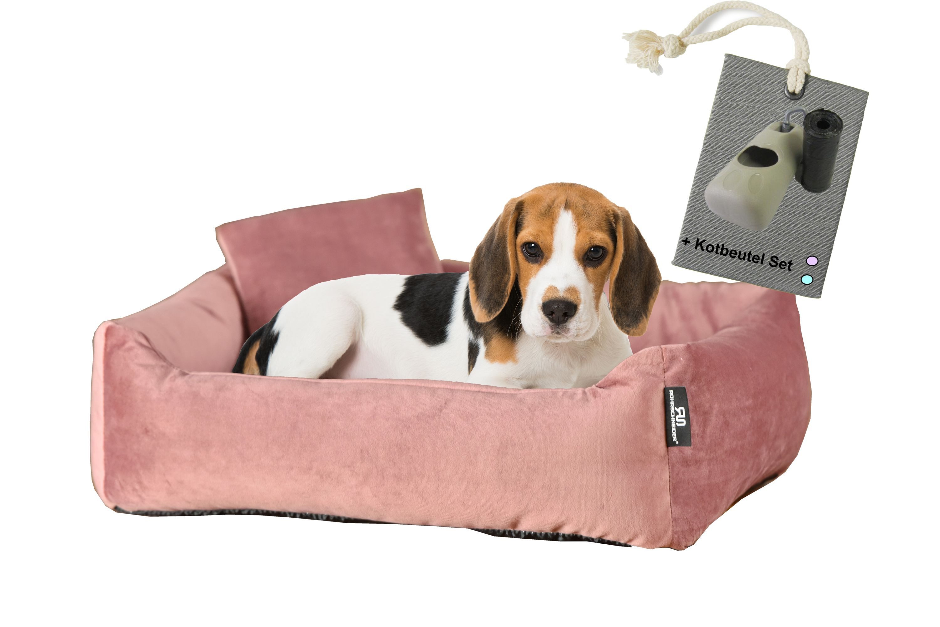 Rohrschneider Tierbett Hundebett Kuschelsofa Hund Samtstoff Weich, inkl. Gassibeutel