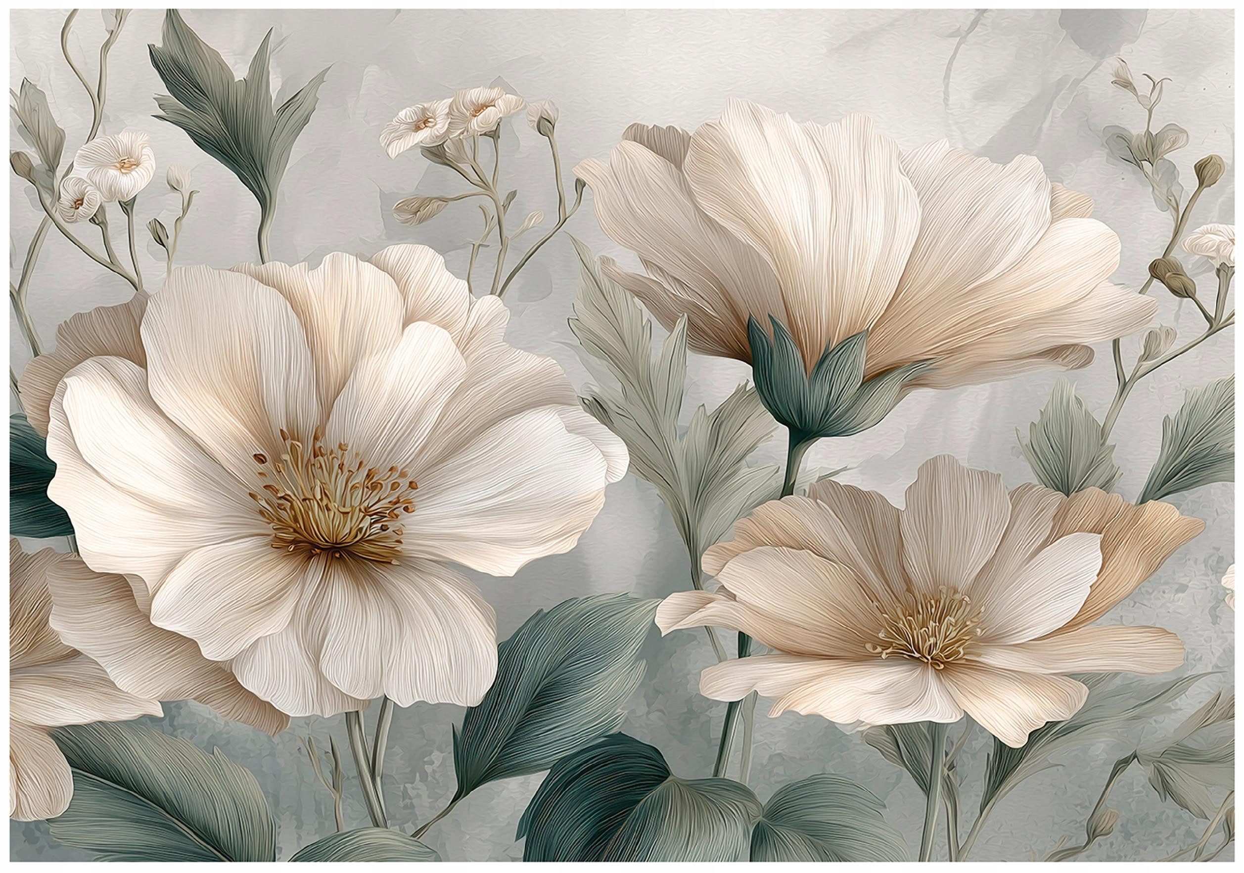Wallarena Fototapete Blumen Beton - Grün - Elegant - Vlies - Schlafzimmer, glatt, (4 St), 200x140cm