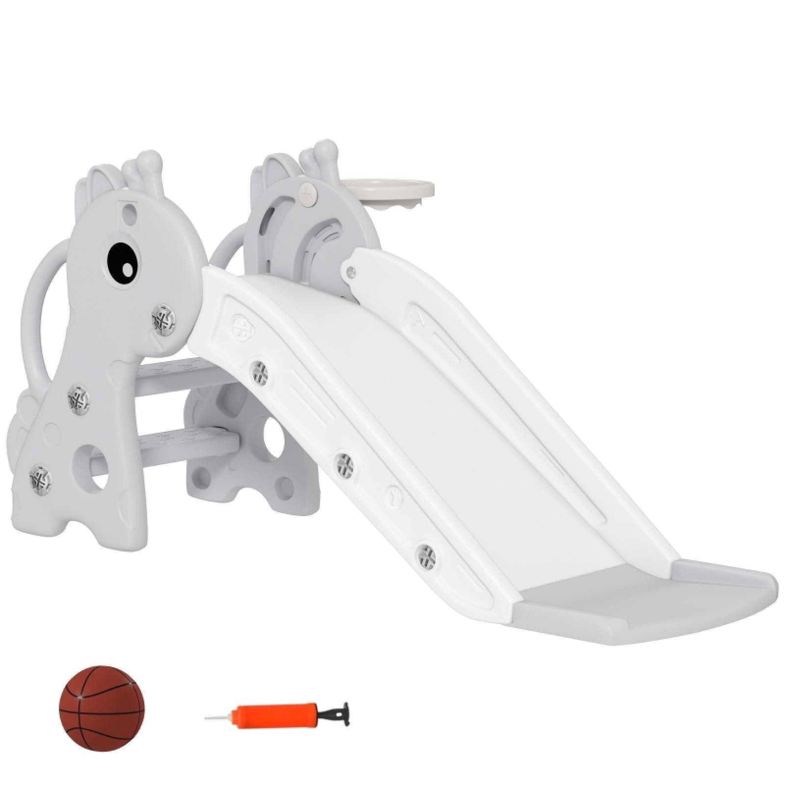 FELIXLEO Dreirad 3 in 1 Rutsche Kinder Giraffenform Basketballkorb Ball Grau
