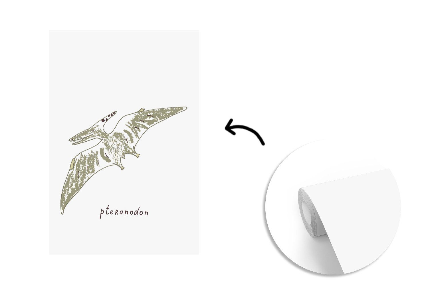- Pteranodon - für Mädchen St), Tapete - Vinyl Jungen Wohnzimmer, - - Montagefertig MuchoWow bedruckt, Fototapete Grün Wandtapete Kinderzimmer Matt, Kinder, (3