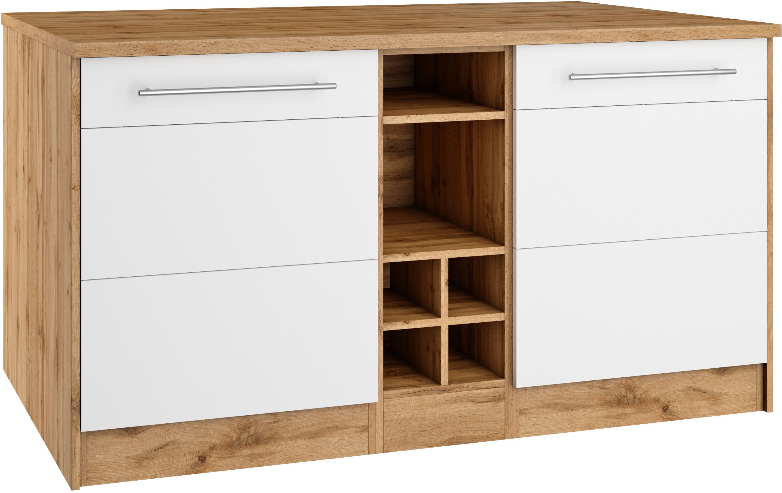 KOCHSTATION Kücheninsel KS-Wien, Breite 153 cm, MDF-Fronten, Flaschenregal