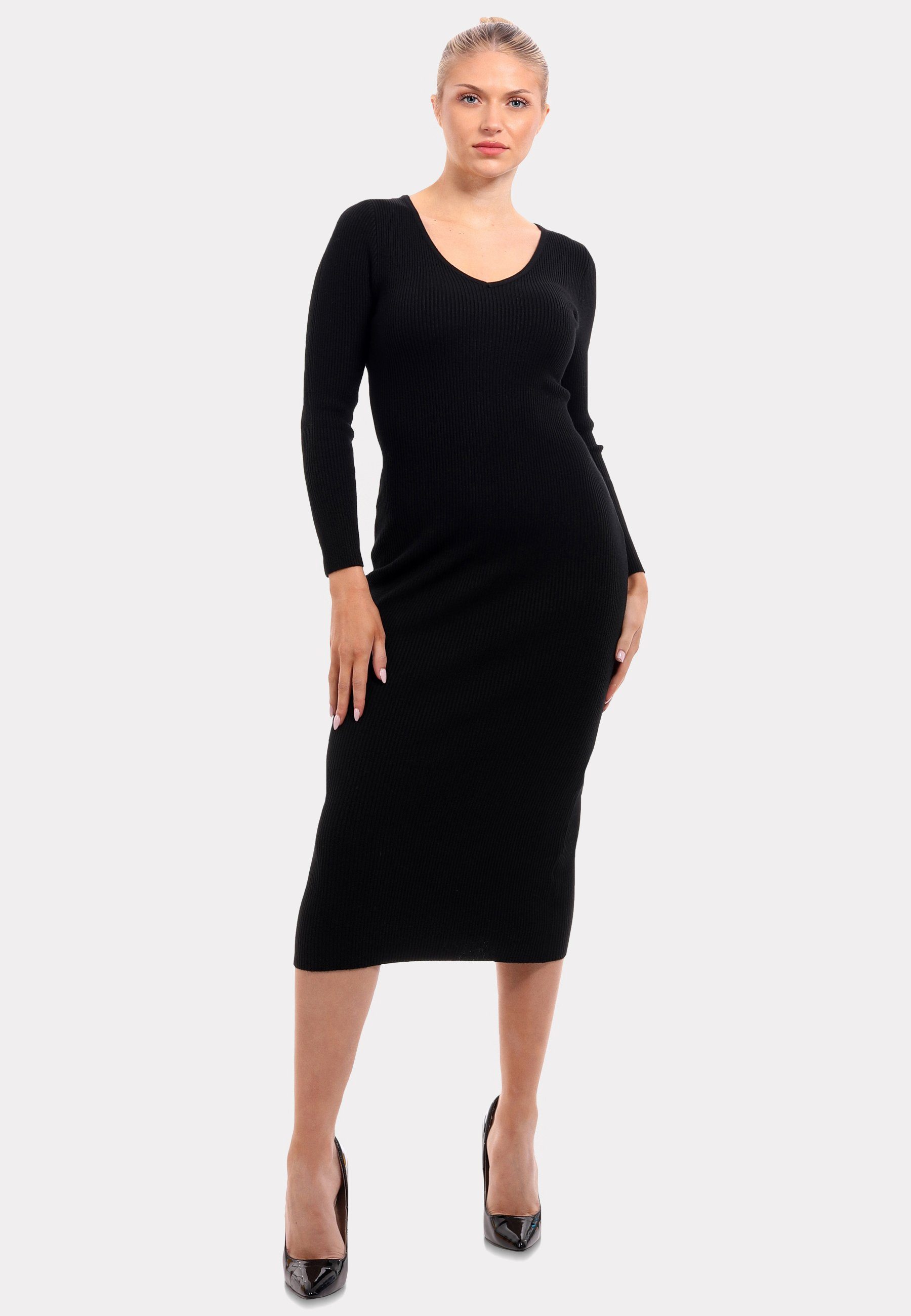 YC Fashion & Style Strickkleid Strickkleid mit V-Ausschnitt KNIT DRESS (Kein Set, 1 -tlg) Langarm