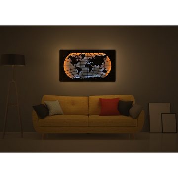 WohndesignPlus LED-Bild LED-Wandbild "Weltkarte" 110cm x 60cm mit 230V, Natur, DIMMBAR! Viele Größen und verschiedene Dekore sind möglich.