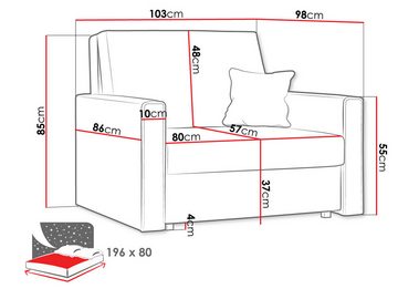 MIRJAN24 Schlafsofa Viva Bis Premium I, mit Bettkasten und Schlaffunktion, inkl. Kissen, Schwarz Metallfüße, Wellenfeder