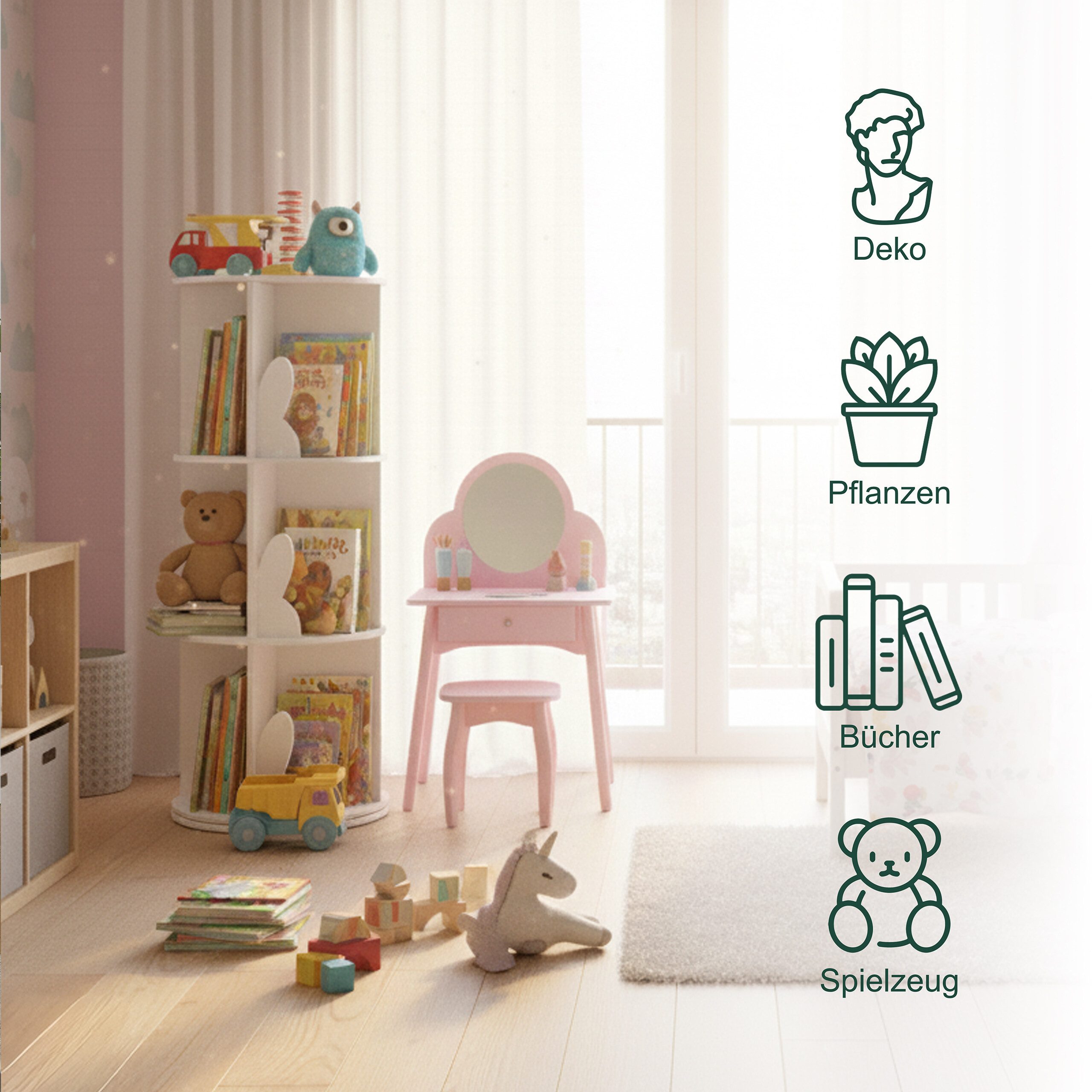relaxdays Bücherregal Drehbares Bücherregal für Kinder, 1-tlg. – Bild 3 von 5