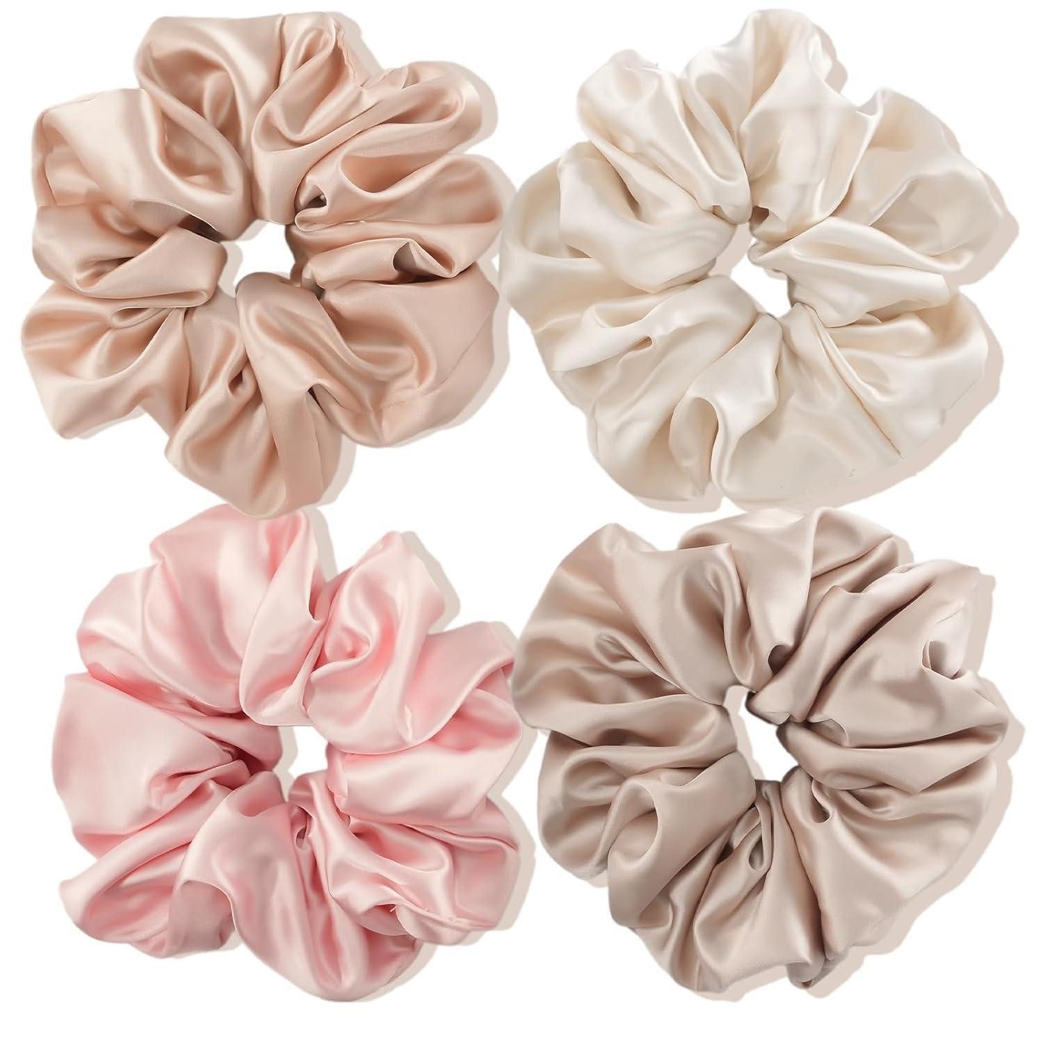 Haargummi (4 Stück) Große Seide Scrunchies Satin Haargummis Damen Mädchen 4