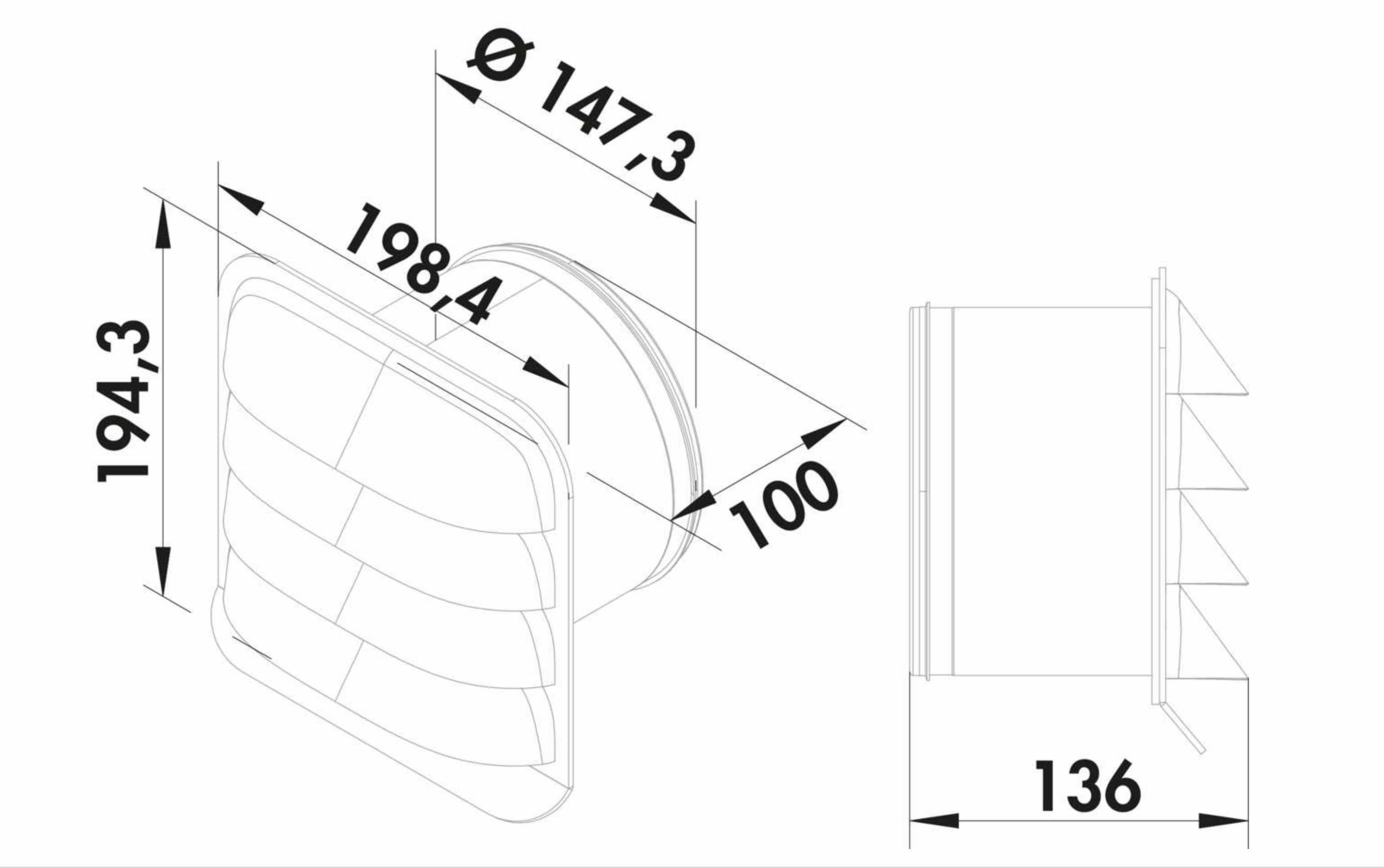 Thumbnail - Naber Lüftungsschacht NABER P-E-Jal Col Außenjalousie, Ø 150 mm, Edelstahl