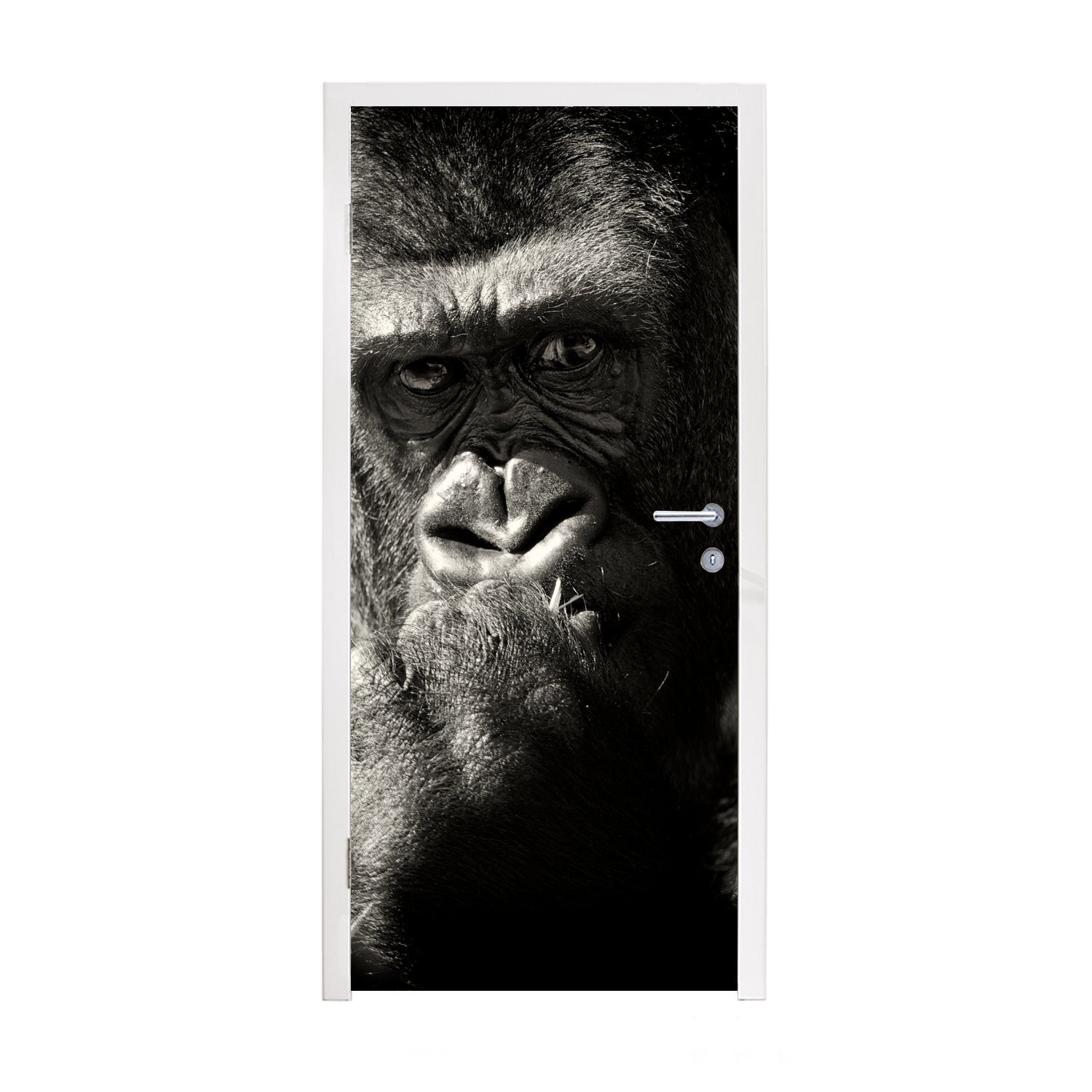 MuchoWow Türtapete Tierprofil Gorilla in schwarz und weiß, Matt, bedruckt, (1 St), Fototapete für Tür, Türaufkleber, 75x205 cm