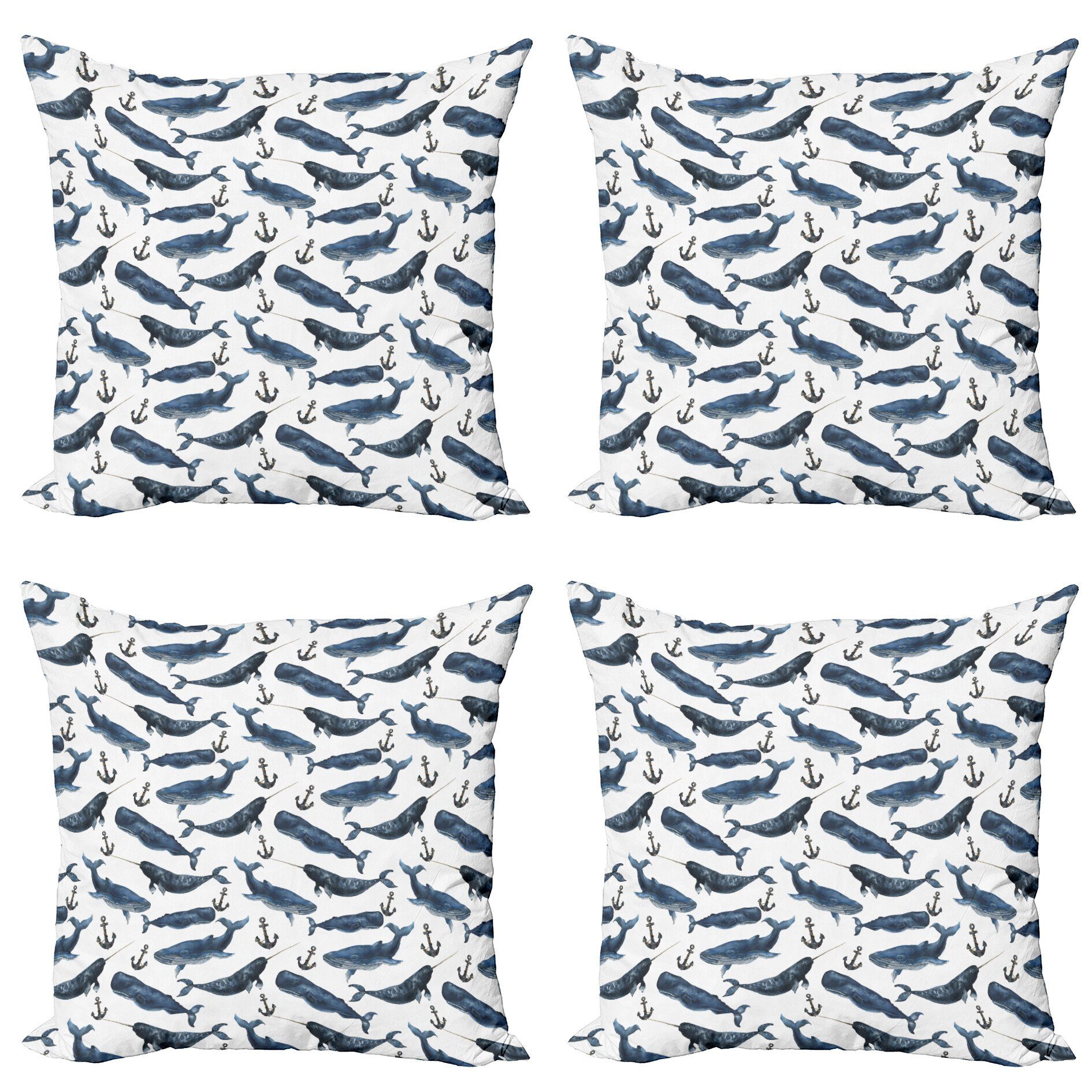 Kissenbezüge Modern Digitaldruck, Stück), Abakuhaus (4 Wale Narwal Doppelseitiger Accent Aquerelle Ozean