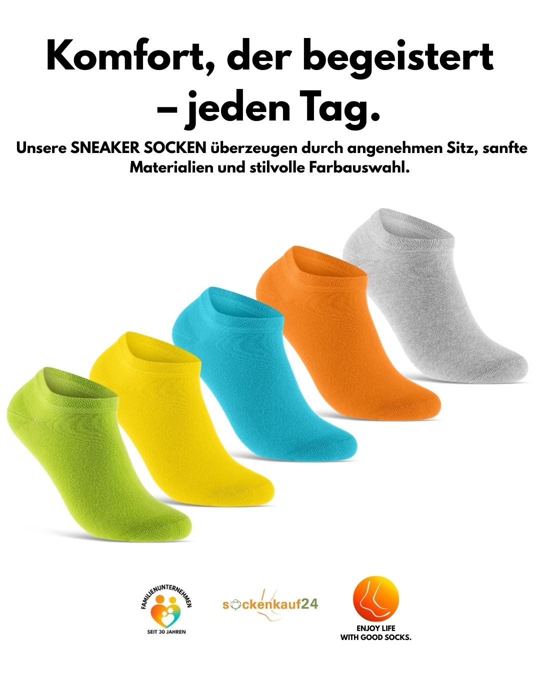 sockenkauf24 Sneakersocken Premium Sneaker Socken Herren & Damen mit Komfortbund ohne Gummidruck (Buntmix, 10-Paar, 43-46) atmungsaktive gekämmte Baumwolle, ohne Naht, Exclusive Line