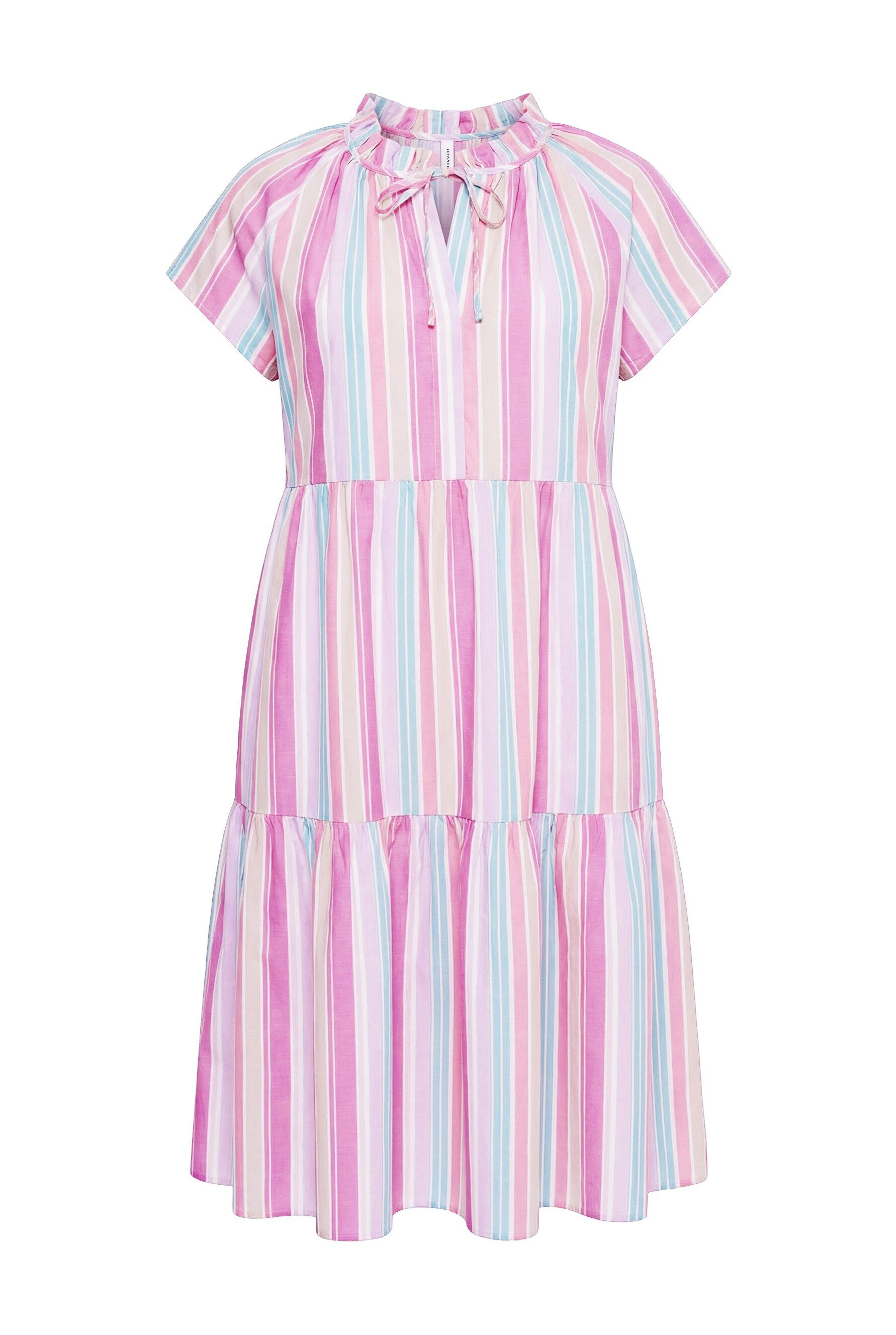 Ulla Popken Midikleid Midikleid Streifen A-Linie Rundhals Ärmelvolant