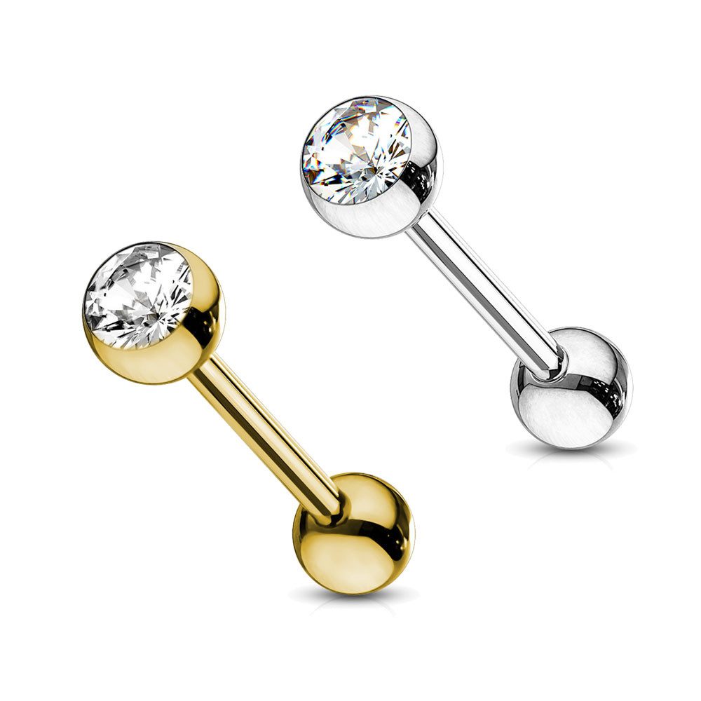 viva-adorno Piercing-Set Zungenpiercing Barbell Piercing Stab mit Kristall Kugel, Ohrpiercing Stecker Hantel Chirurgenstahl 316L beschichtet
