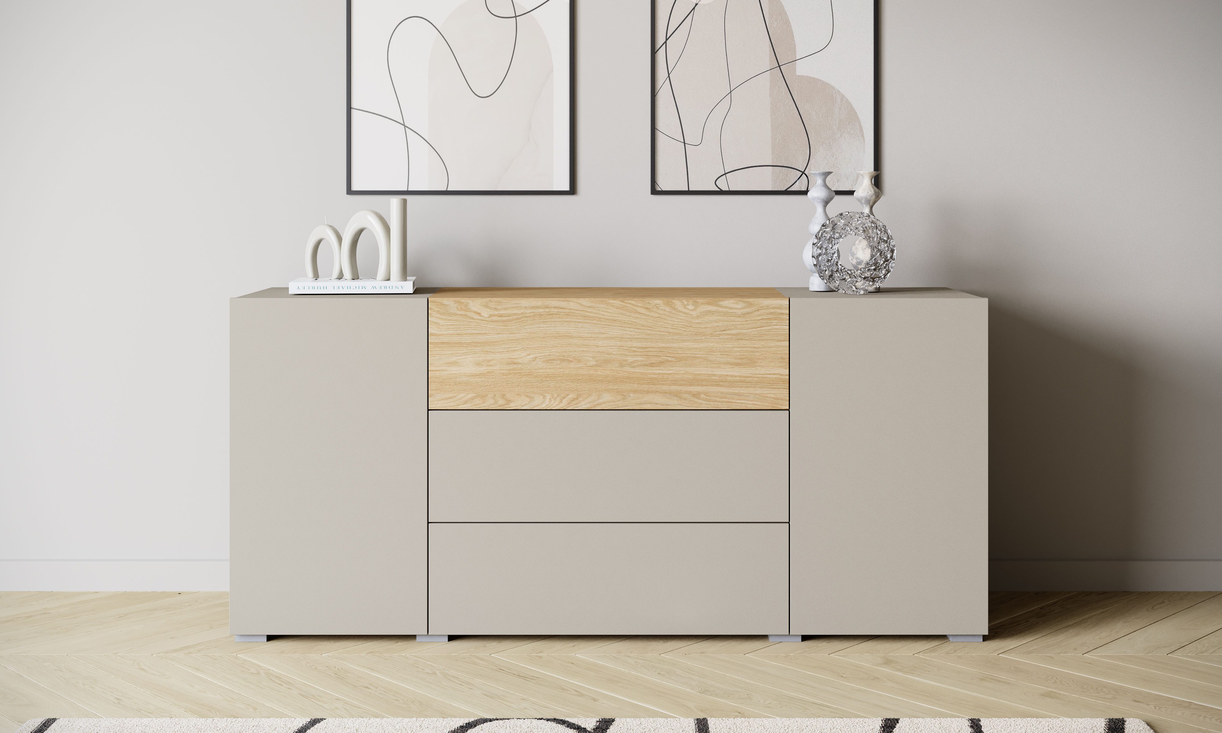 Home affaire Sideboard BERLIN, Moderne grifflose Kommode Breite 150 cm, 4 Schubkästen/ 2 Türen