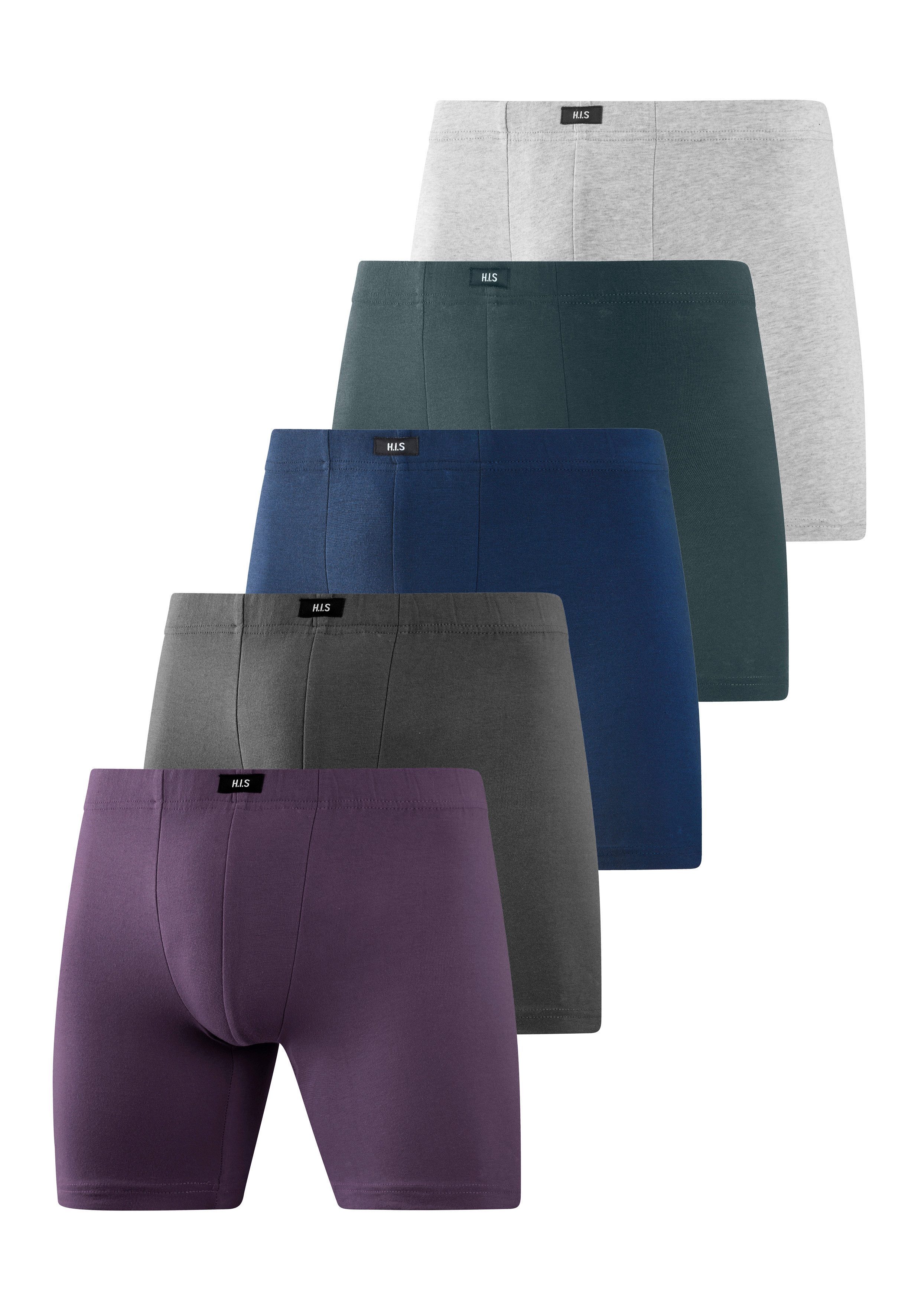 H.I.S Langer Boxer (Packung, 5-St) Boxershorts für Herren, mit Logo am Bund