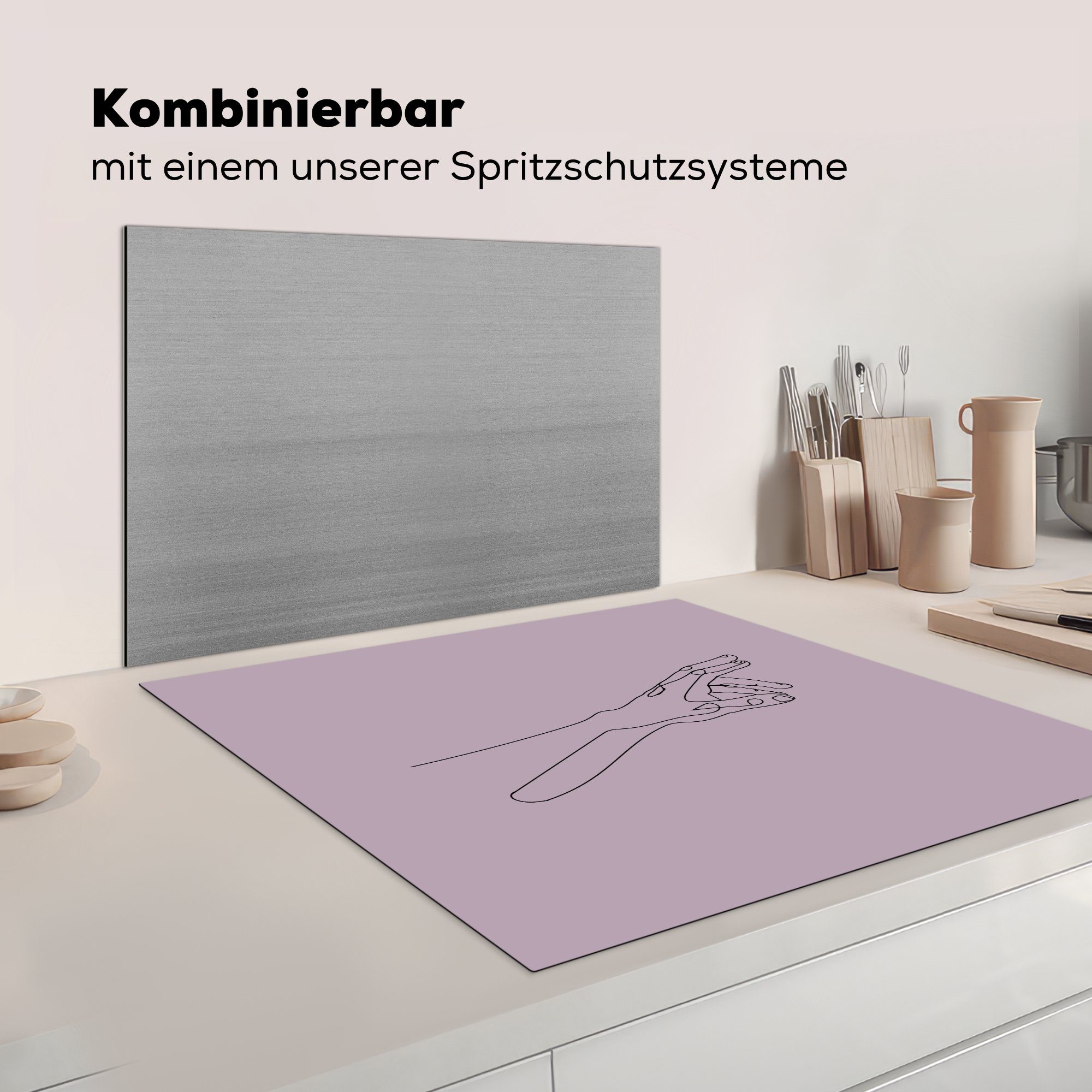 Vinyl, cm, MuchoWow - Herdblende-/Abdeckplatte Minimalismus Arbeitsplatte Linienkunst, Hände für (1 küche tlg), 78x78 Ceranfeldabdeckung, -