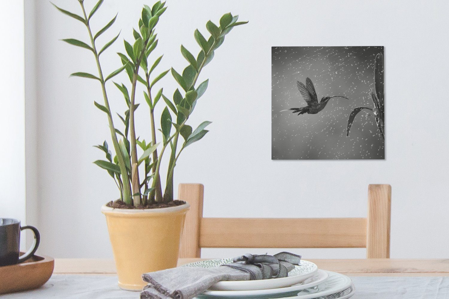 OneMillionCanvasses® Leinwandbild Kolibri Schlafzimmer Natur in Costa und (1 der Bilder Leinwand schwarz Rica in Regen St), für im Wohnzimmer weiß, von