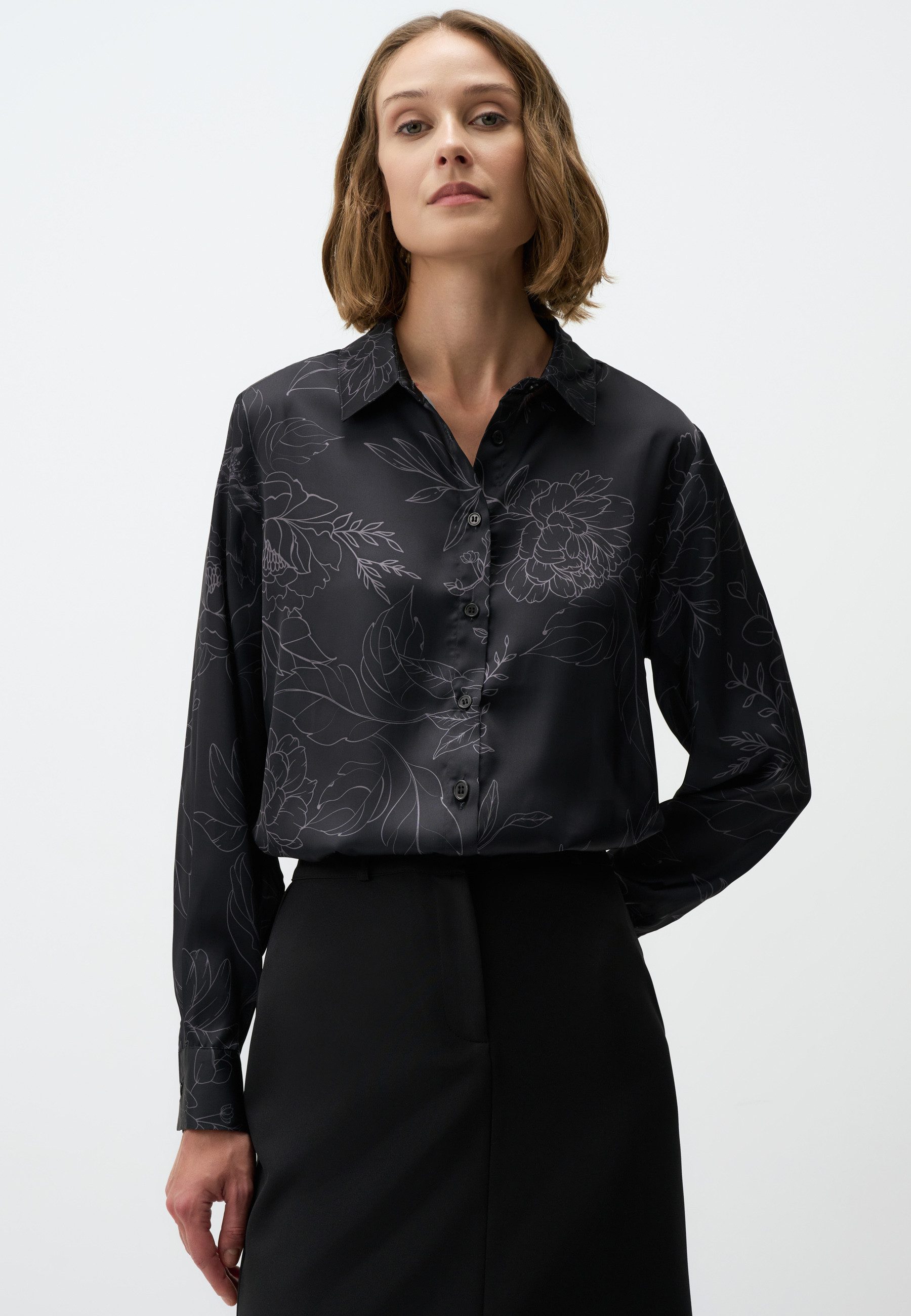 Satinbluse Langärmliges Satinhemd Mit Blumenmuster