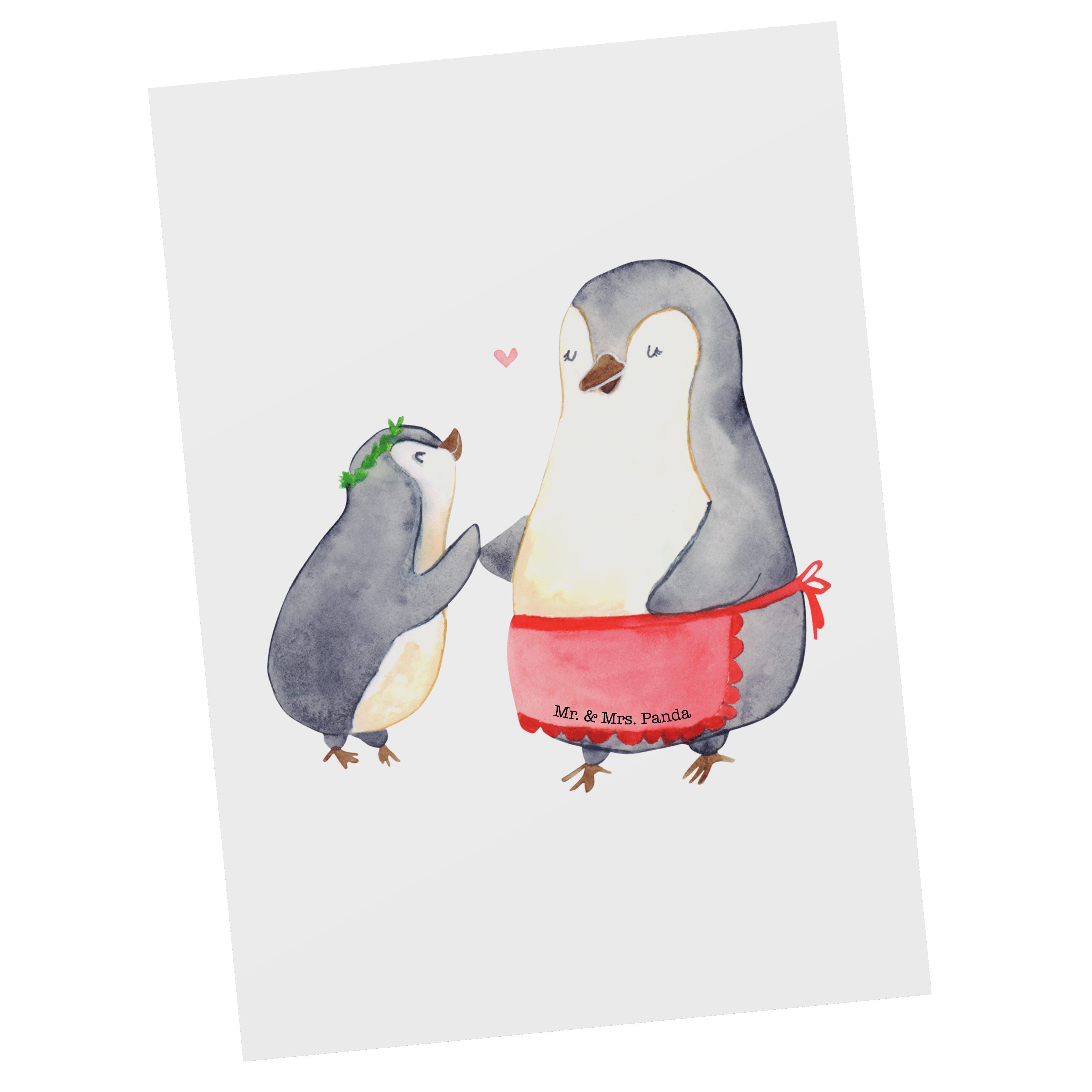 Mr. & Mrs. Panda Postkarte Pinguin mit Kind - Weiß - Geschenk, Mutter, beste Mama, Papa, Danke M