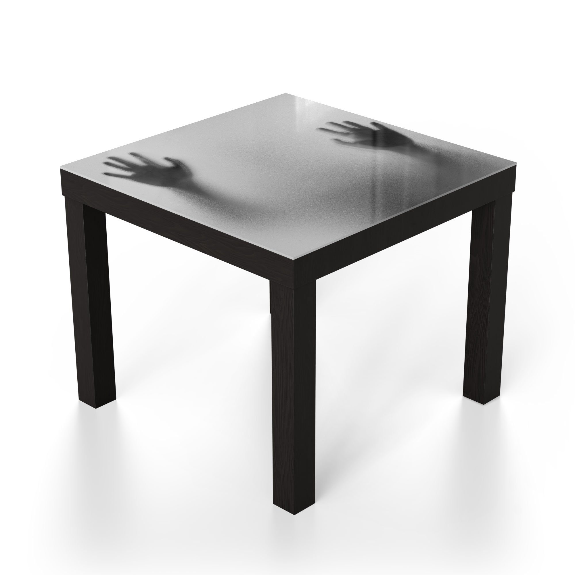 DEQORI Couchtisch Glastisch Schattenhände', Beistelltisch Glas Schwarz 'Zwei modern