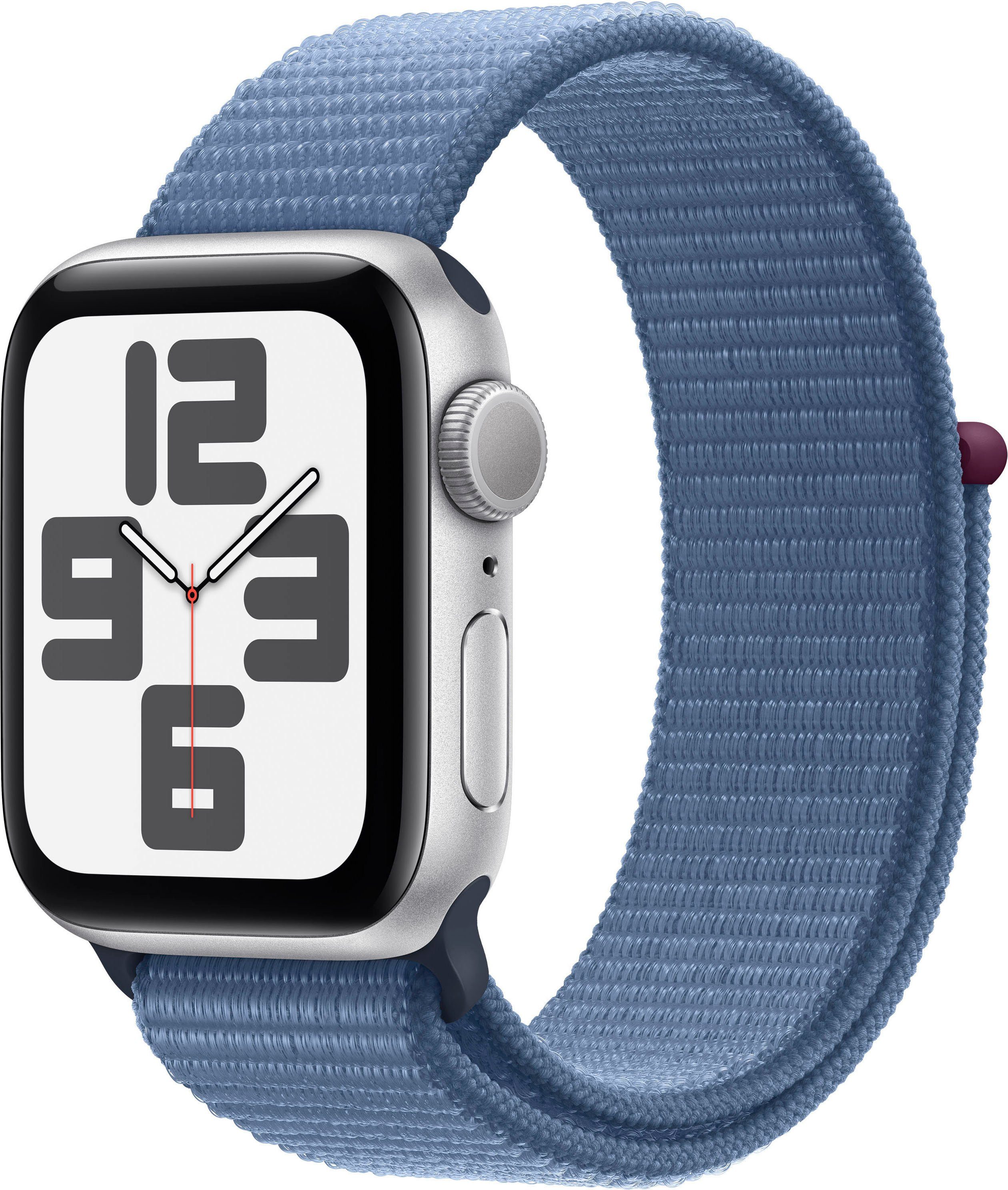 Apple Watch SE GPS 40mm Smartwatch (4 cm/1,57 Zoll, Watch OS 10), Sport Loop Winter Blue | Silver/Winter Blue