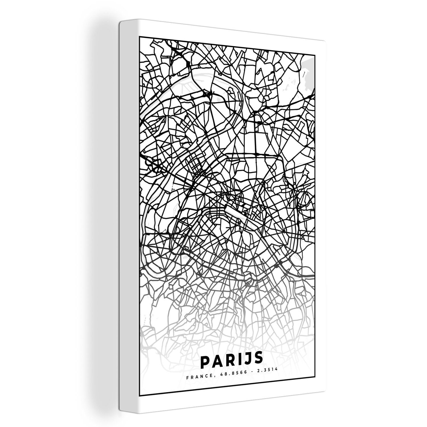 OneMillionCanvasses® Leinwandbild Paris - Stadtplan - Schwarz und weiß - Karte, (1 St), Leinwandbild fertig bespannt inkl. Zackenaufhänger, Gemälde, 20x30 cm