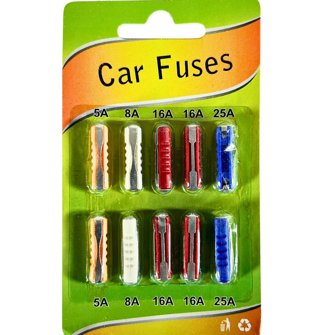 RACEL Kfz-Sicherungshalter 10x KFZ Torpedo Sicherungen 5A–25A Oldtimer Auto Glas Sicherung, (10-St), Kunststoffgehäuse mit Metallkappen