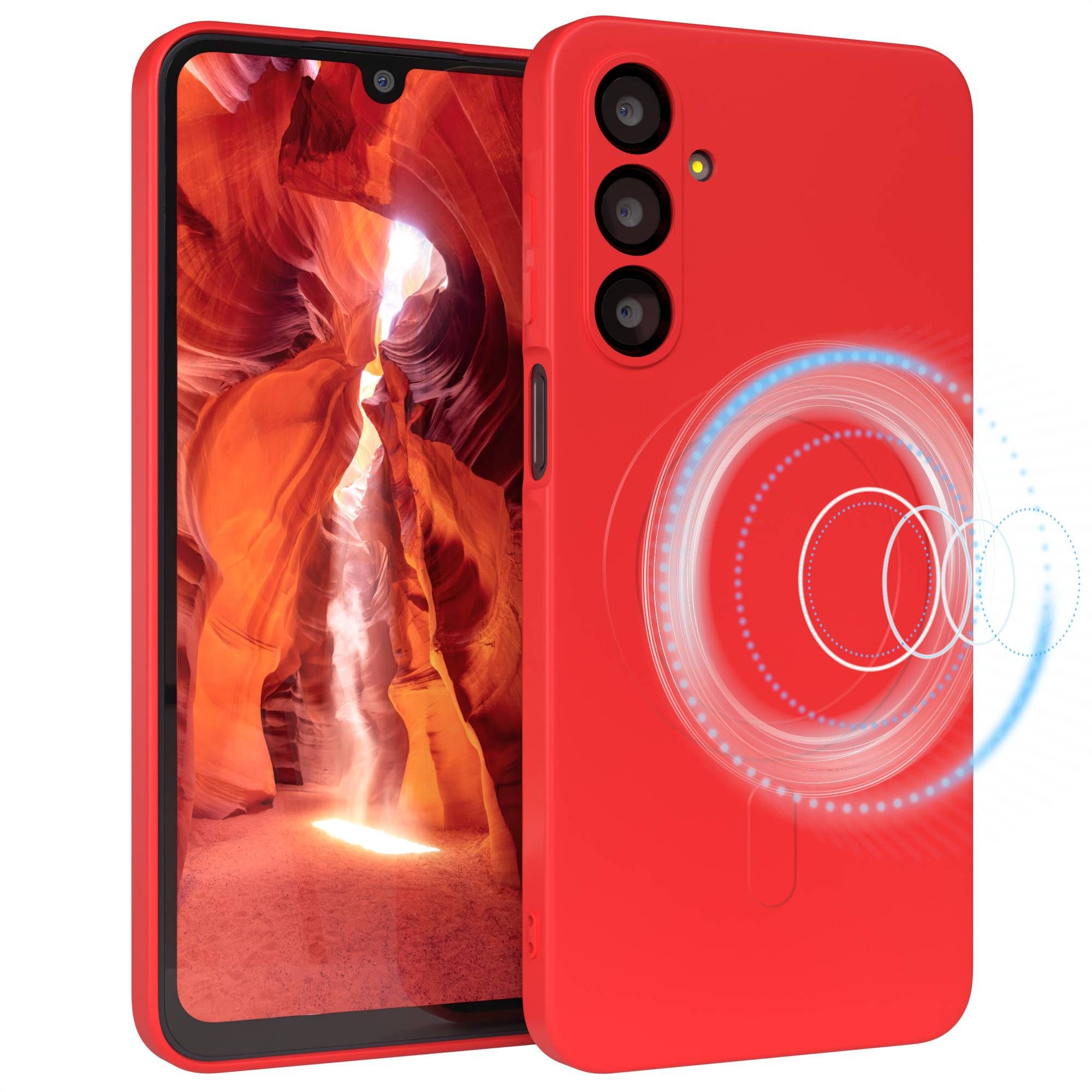 EAZY CASE Handyhülle für Samsung Galaxy A16 Hülle Silikon 6,7 Zoll, MagSafe Handycover Silikon Softcase matt stoßfest Kamera-Bumper Rot