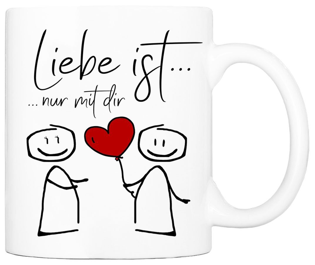 Cadouri Tasse LIEBE IST ... NUR MIT DIR Liebestasse, Partnertasse - Geschenk, Keramik, Tasse für den Partner, beidseitig bedruckt, handgefertigt, 330 ml | Teetassen