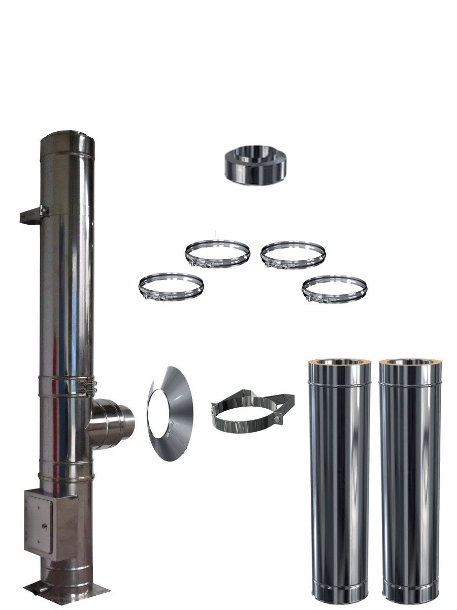Schornstein-Zentrallager Schornstein Edelstahlschornstein Bausatz doppelwandig DW 150 Höhe 3,2 m, Ø 150.00 mm