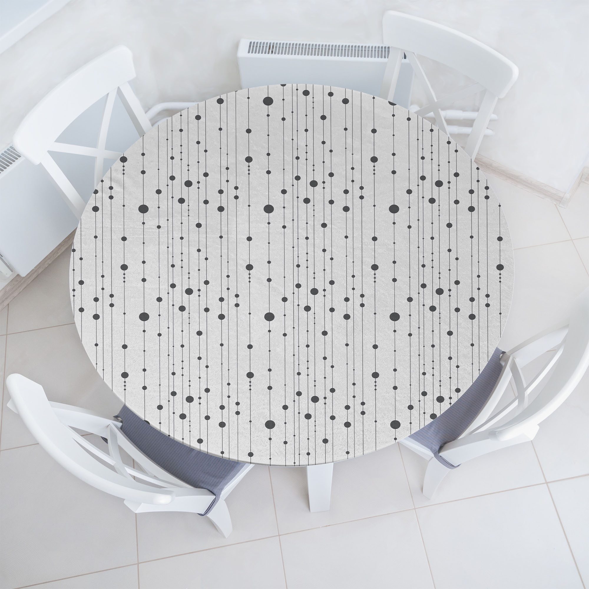 Abakuhaus Tischdecke Rundum-elastische Stofftischdecke, Gedeckte Farben Graustufen- Linien Dots