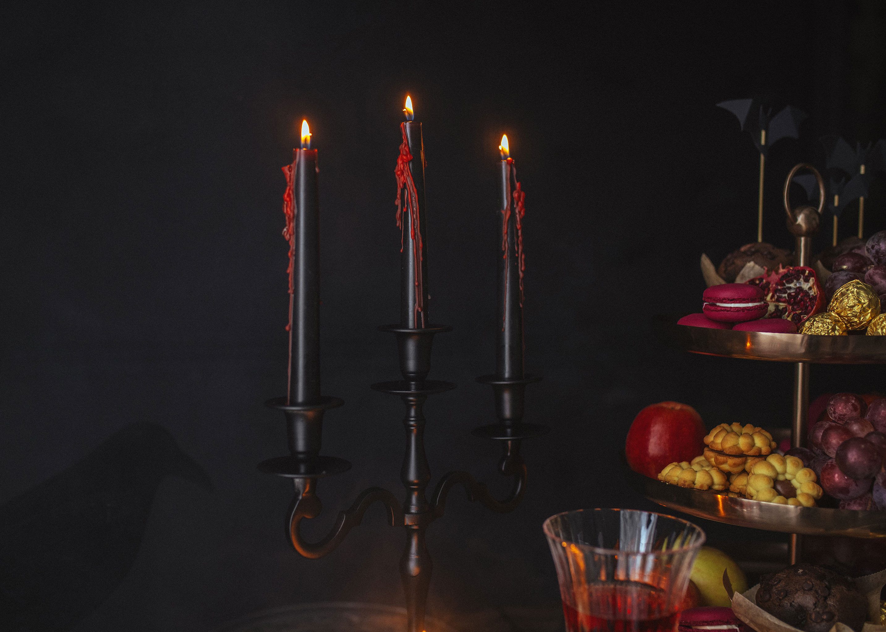 partydeco Spitzkerze, Blutkerzen 20,4cm Wachs 3er Set Schwarz / Rot