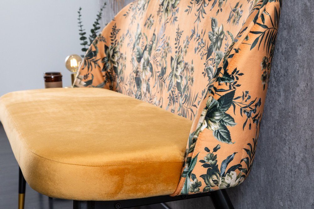 riess-ambiente Sitzbank gelb florales (Einzelartikel, / schwarz · bunt · 1-St), Design Metall · Samt Retro gelb, | PRÊT-À-PORTER gelb · Wohnzimmer