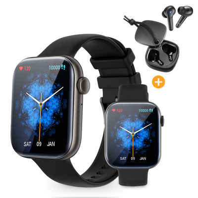 Yuede Smartwatch, Fitness Uhr mit Anruffunktion für Damen und Herren Smartwatch (9h Kratzfestes Voll Touch Display cm/1.8 Zoll) Armbanduhr mit Schrittzähler, Pulsuhr, Blutdruckmessung und Oximetrie (Spo2), Kabellose Bluetooth 5.3 HiFi Stereo In-Ear-Kopfhörer Combo, Ip67 Wasserdichte Sportuhr mit 120 Trainingsmodi,7 Tage Akkulaufzeit, Erhältlich für IOS und Android.