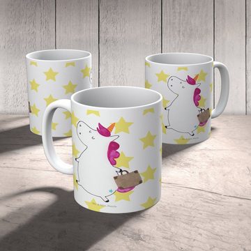 Mr. & Mrs. Panda Tasse Einhorn Koffer - Weiß - Geschenk, Geschenk Tasse, Kaffeetasse, Gepäck, Keramik, Herzberührende Designs