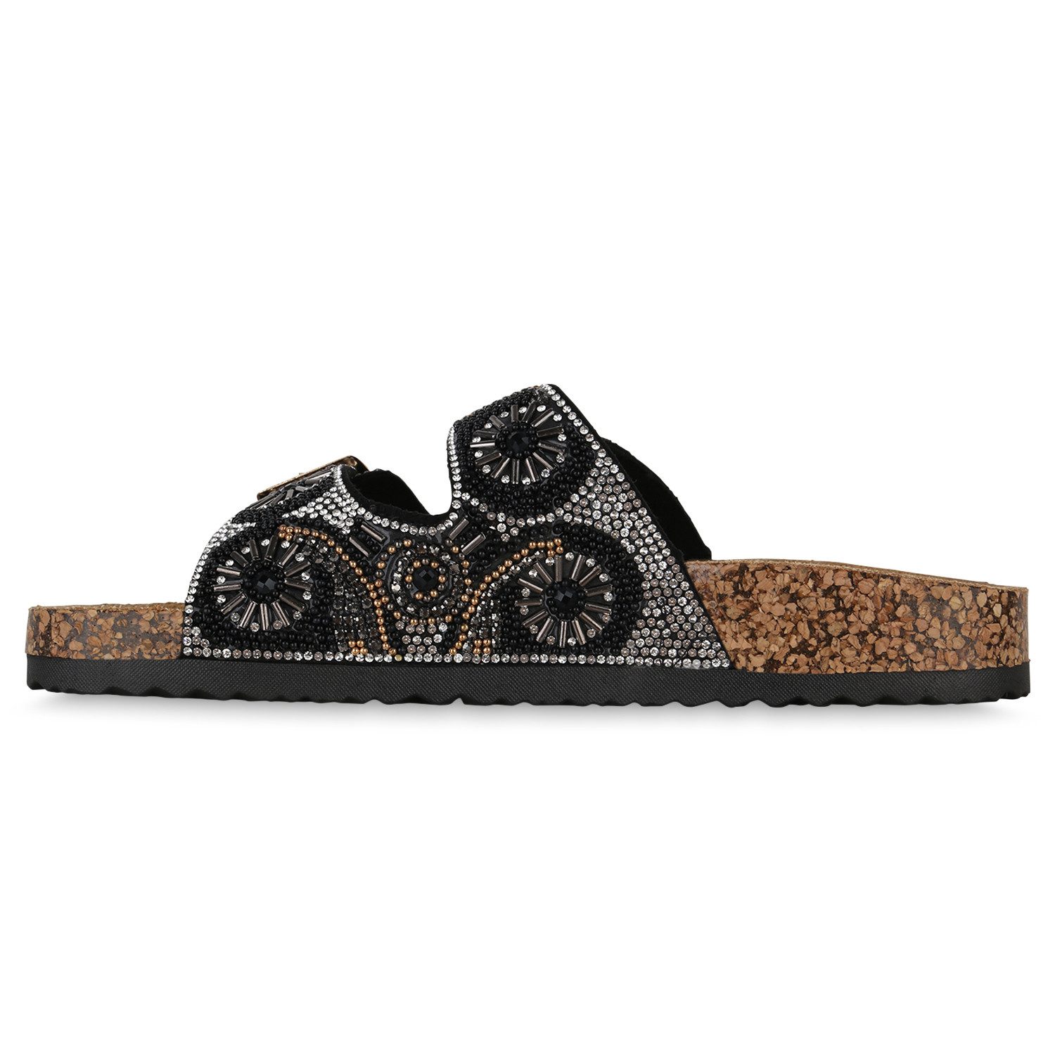VAN HILL 841098 Pantolette Damen Pantoletten Sandalen Bequeme Strass Zierpe günstig online kaufen