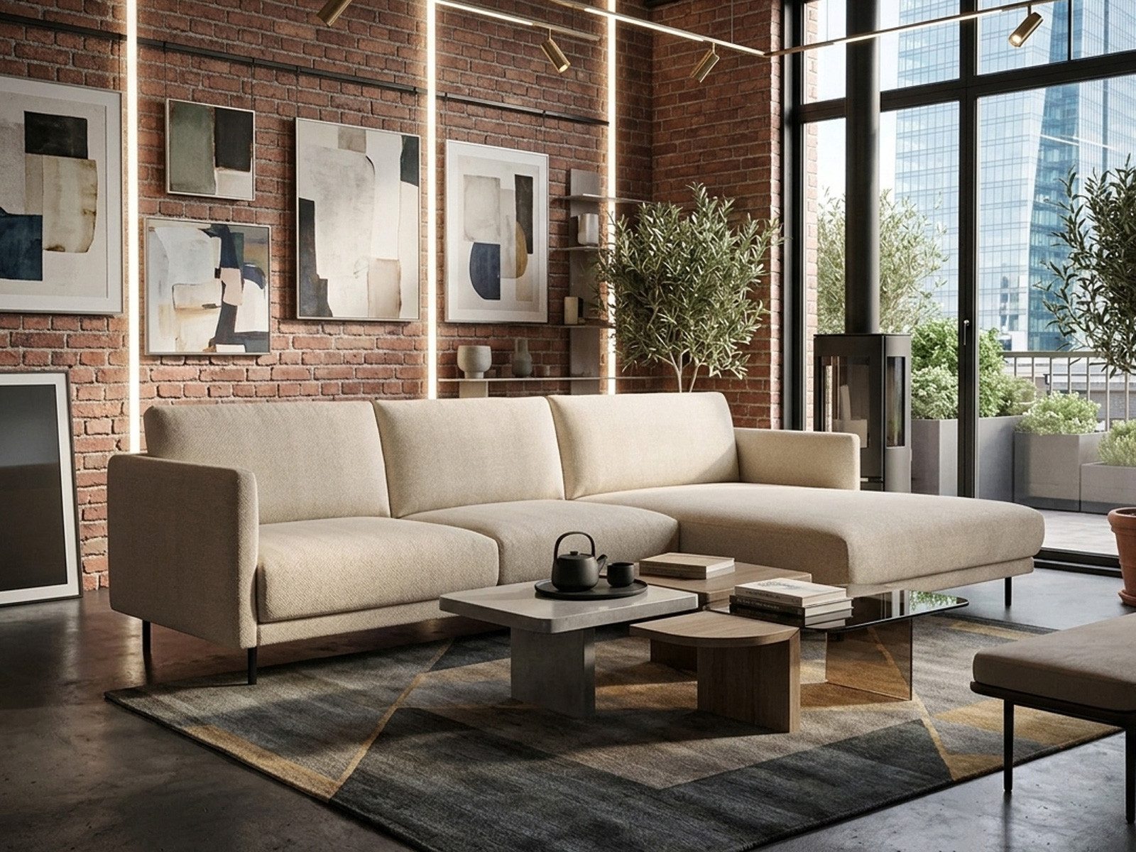 Rolf Benz Ecksofa Ecksofa Rolf Benz freistil 133 Ottomane rechts Stoff Hellelfenbein, Echtes Leder