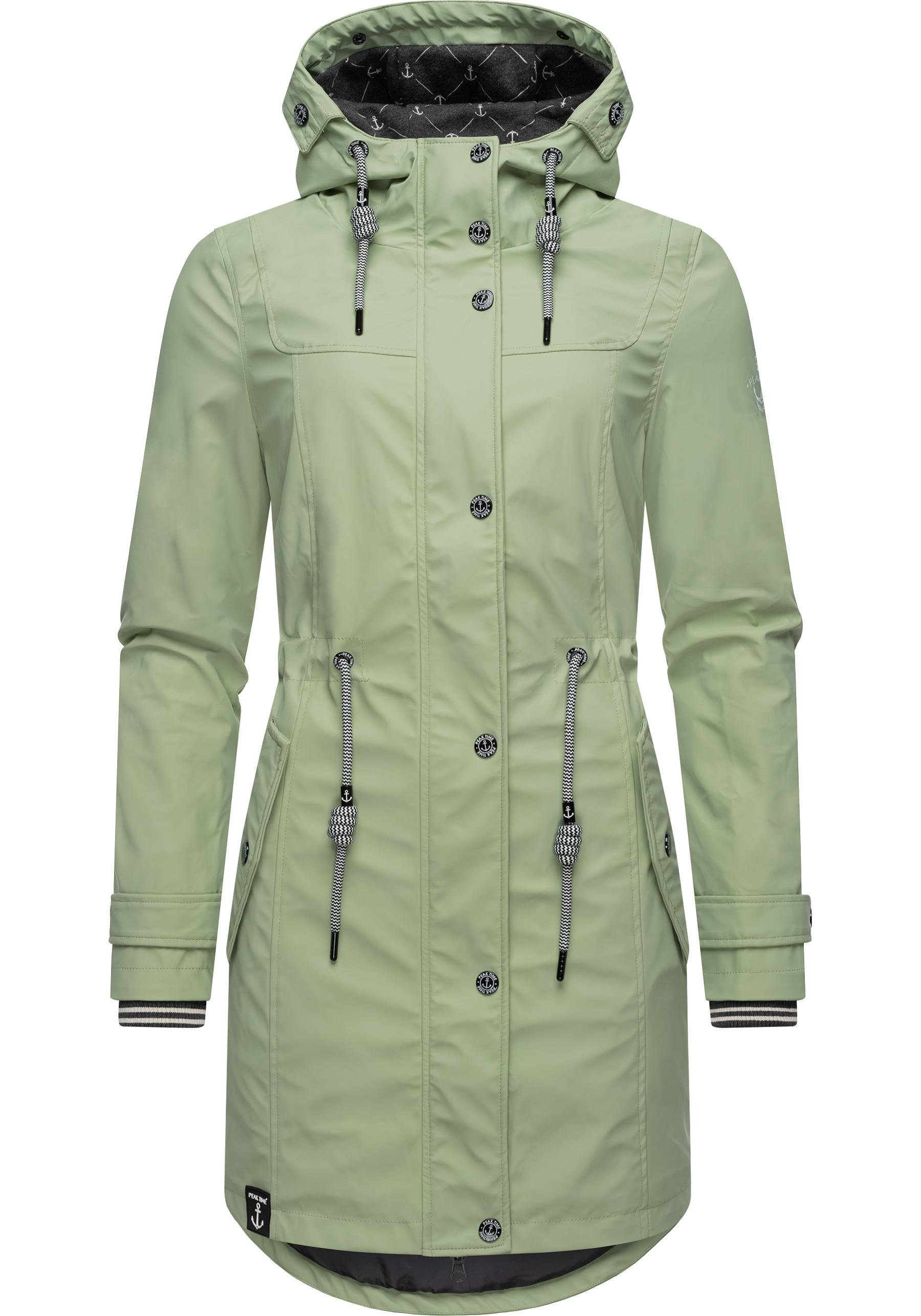 TIME L60042 für Damen Regenjacke taillierter Regenmantel stylisch hellgrün PEAK