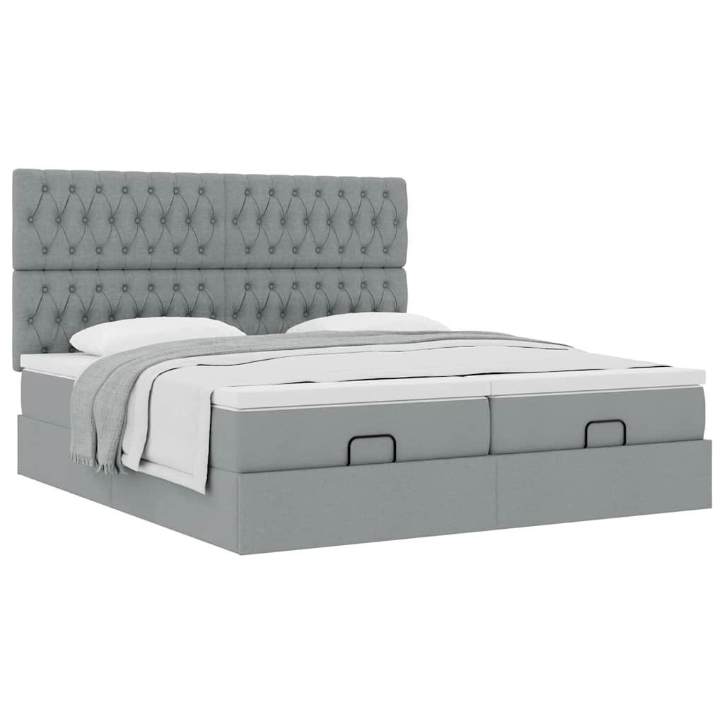 Bett Ottoman-Bett mit Matratzen Hellgrau 160x200 cm Stoff