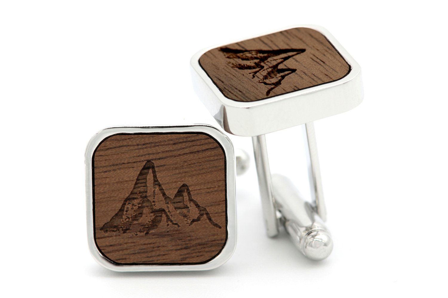 NaturSchatulle Manschettenknöpfe mit Gravur Holz Eckig (schwarz / silber, Trauzeuge, Anker, Kompass, uvm), Cufflinks zur Hochzeit, Anzug