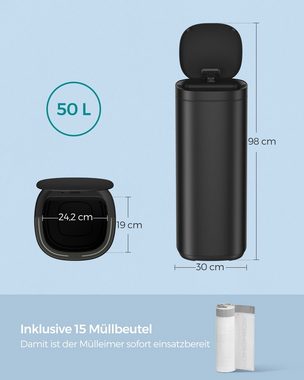 SONGMICS Mülleimer 50 L, Abfalleimer, Bewegungssensor, Geruchsbeseitigung