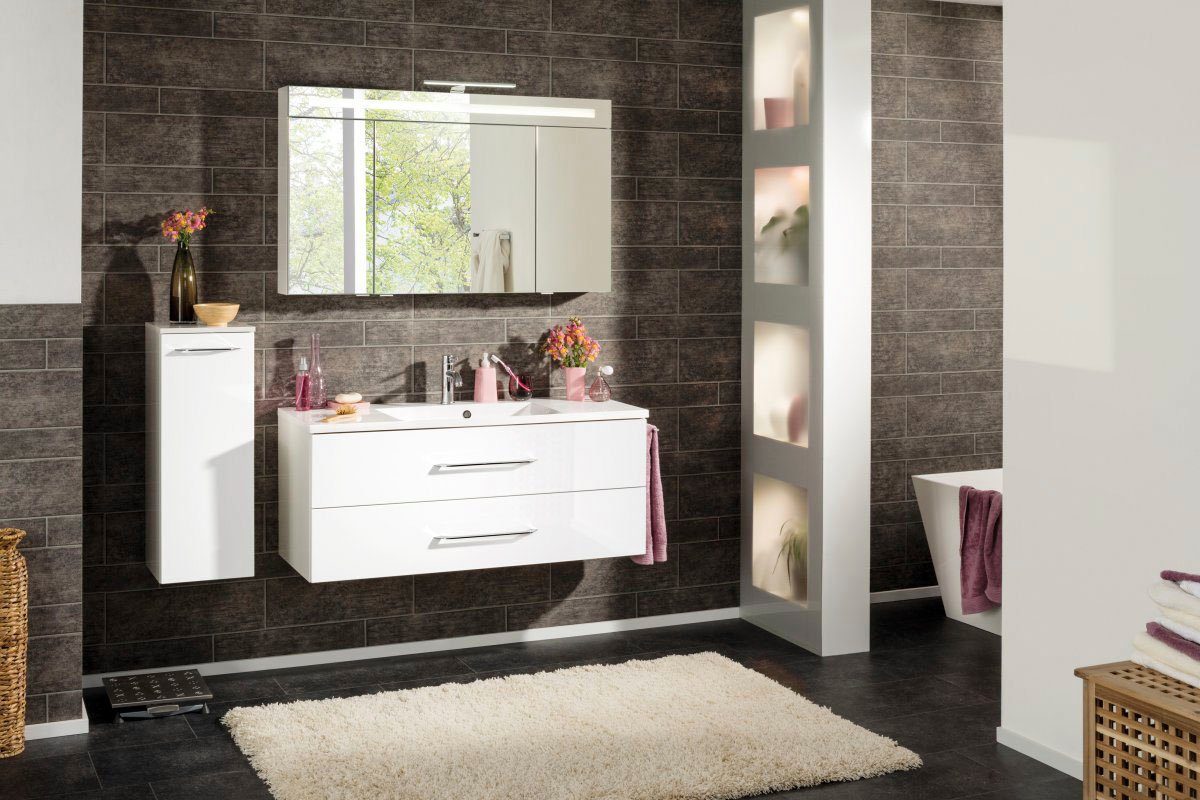 verspiegelt - weiß 3 CL Badmöbel Spiegelschrank doppelseitig 120 Breite FACKELMANN 120 Türen, cm,