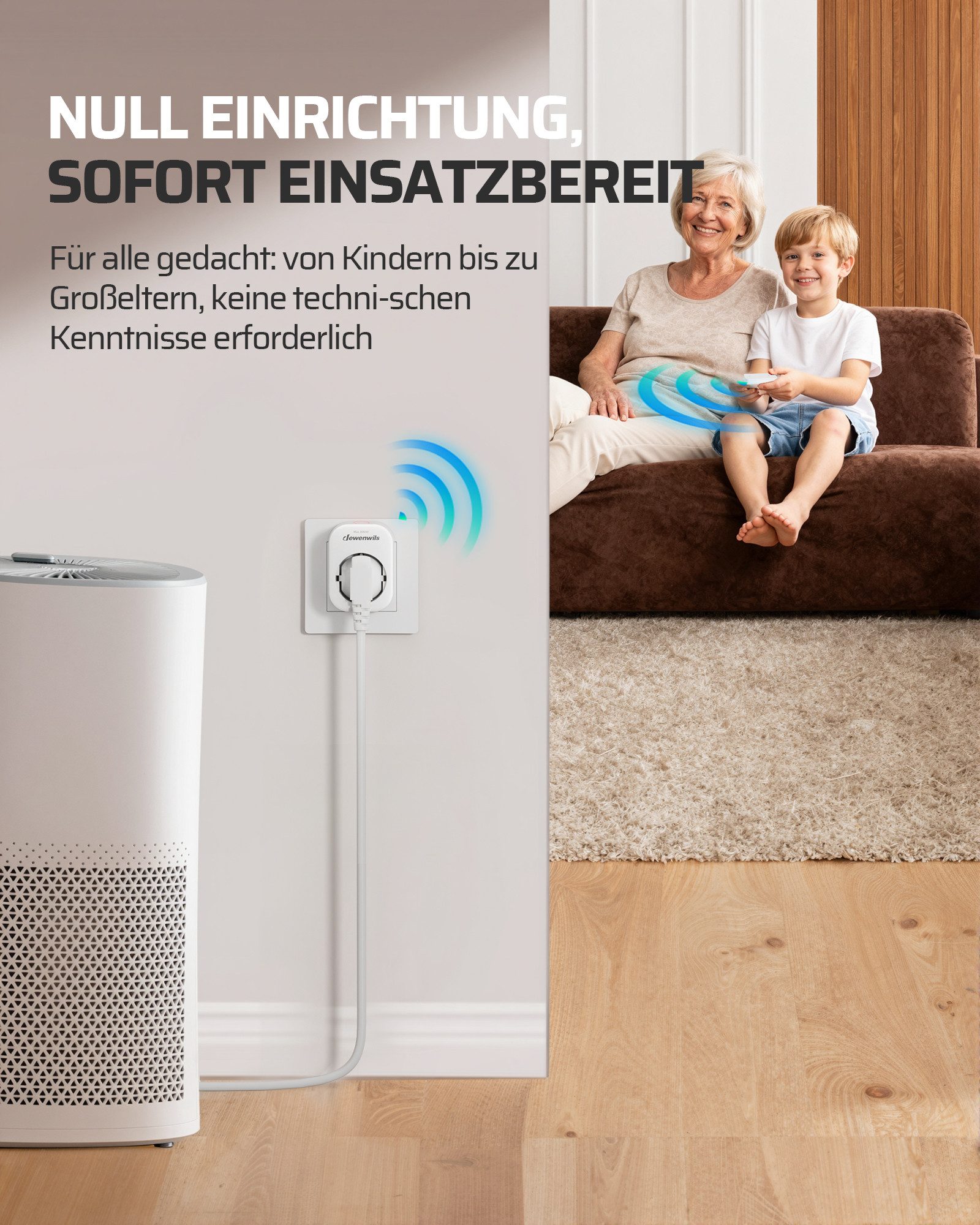 DEWENWILS Funksteckdose mit Fernbedienung, max. 3680 W, 1-St., Funk-Wandschalter, Lichtschalter für Feiertagsdeko, 30m Reichweite