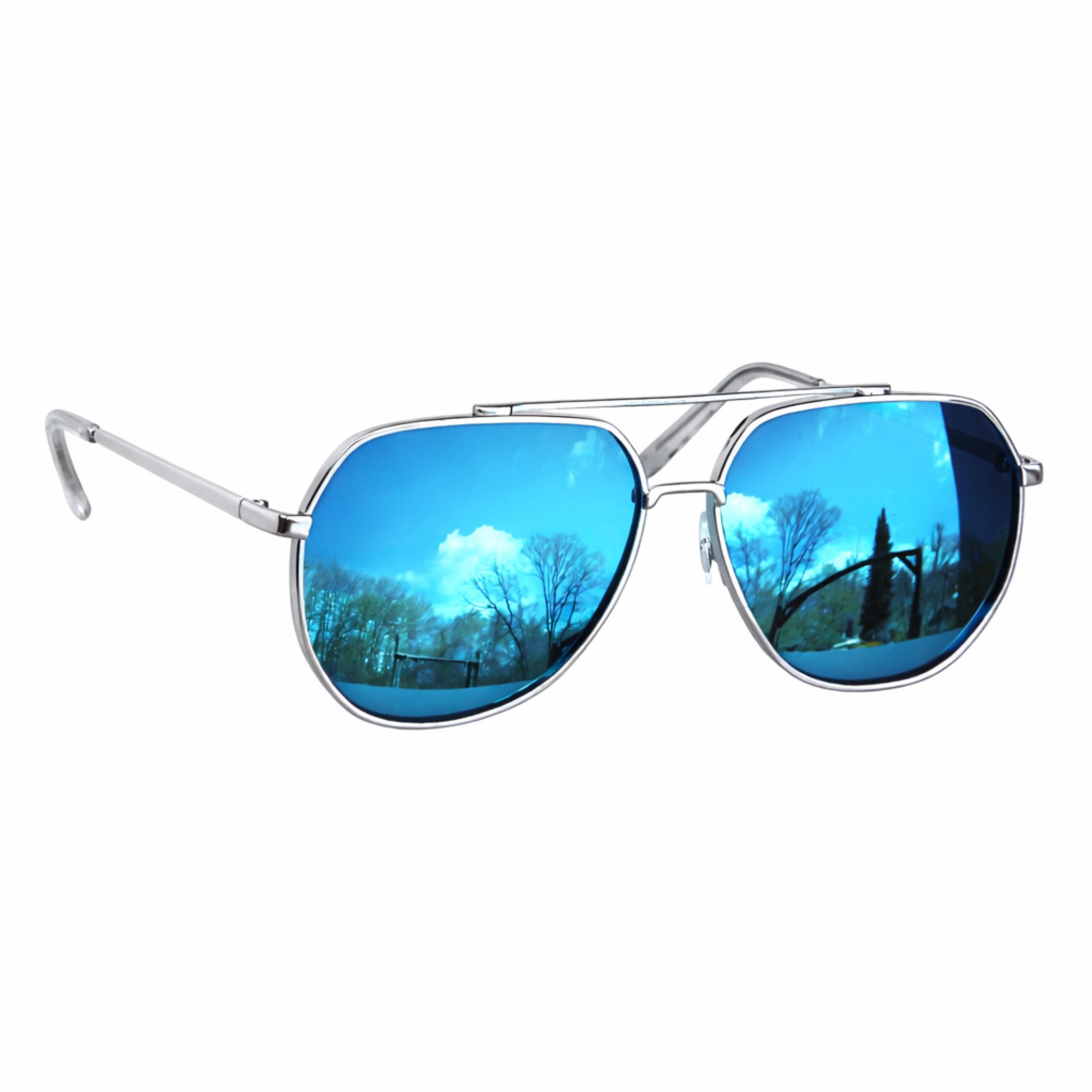 Rennec Sonnenbrille (Pilotenbrille Damen Herren Große Piloten Sonnenbrille) Gläser Blau Verspiegelt Flachglas Edelstahl Gestell