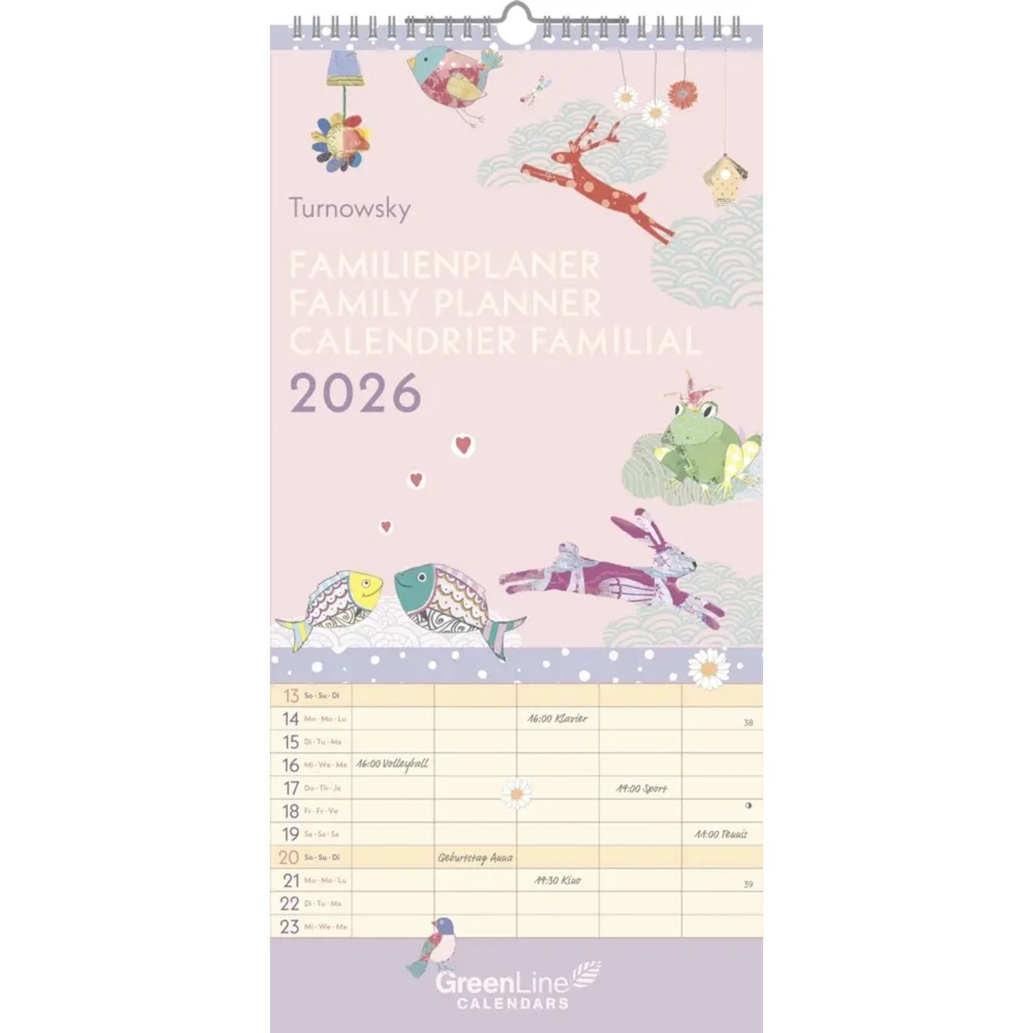 GreenLine Wandkalender GreenLine - Turnowsky Familienplaner 2026 - Wandkalender 22x45 cm,...