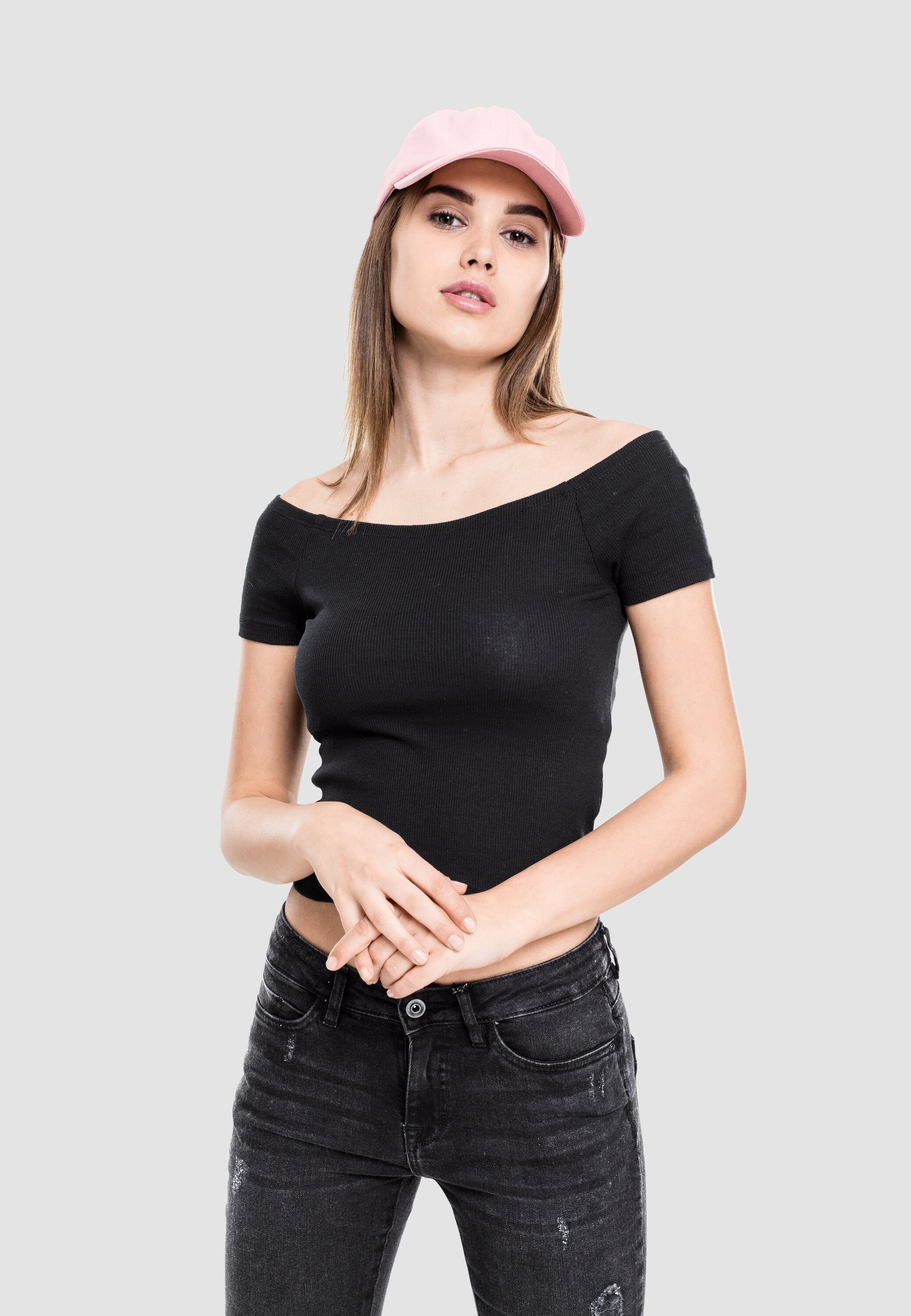 Shoulder (1-tlg) Ladies T-Shirt Off Rib URBAN Tee CLASSICS black Damen