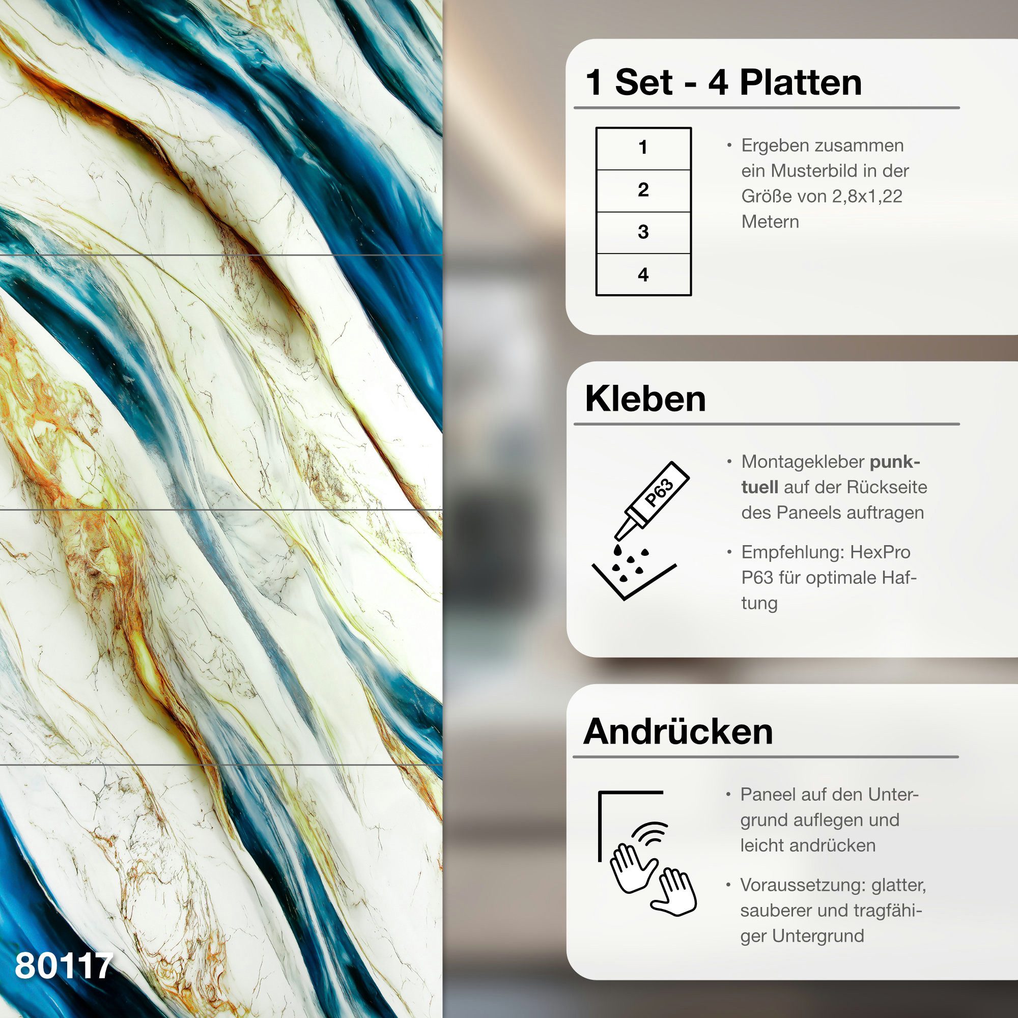 Hexim Wandpaneel, (Marmoroptik 4er-Set 122×70cm SPC günstig online kaufen