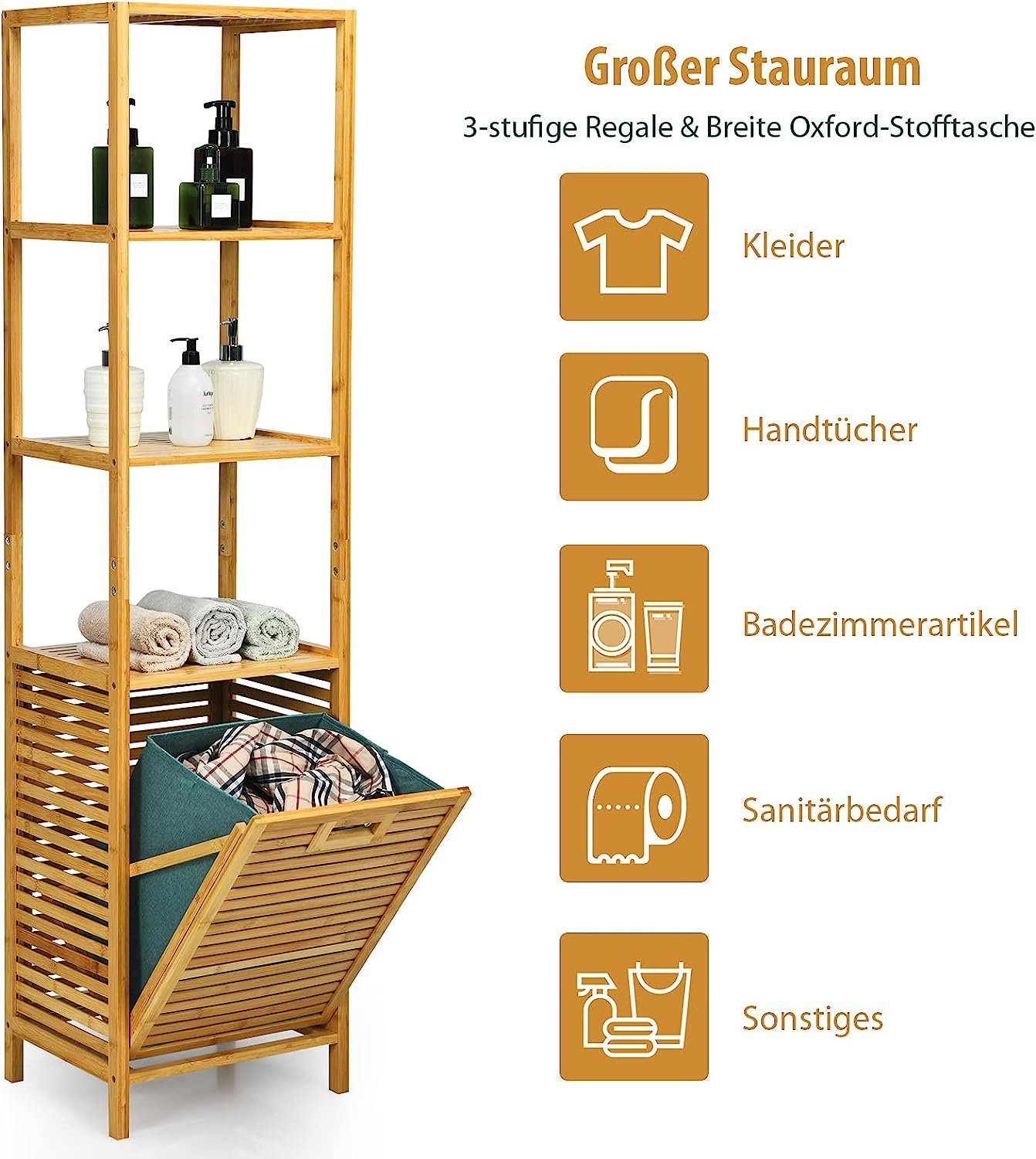 mit Fächern, Hochschrank Badschrank 3 aus KOMFOTTEU Bambus offenen